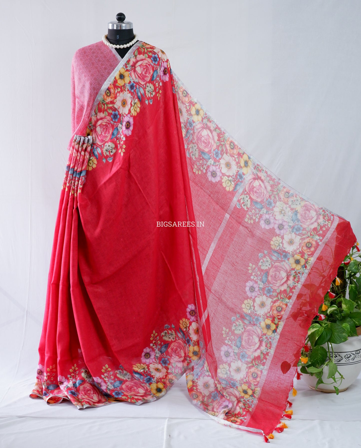 Digital Print Saree | Linen by Linen | Red