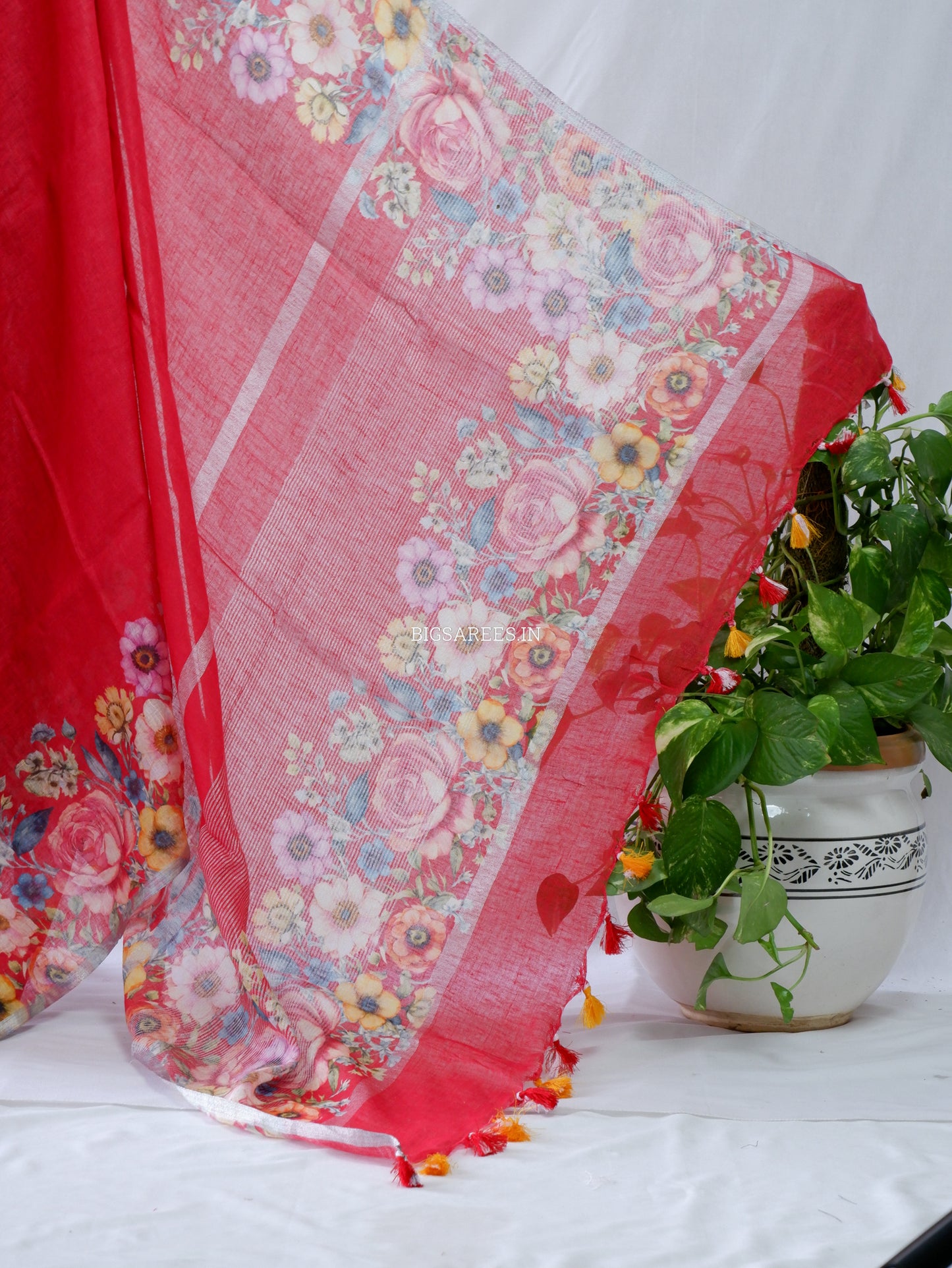 Digital Print Saree | Linen by Linen | Red