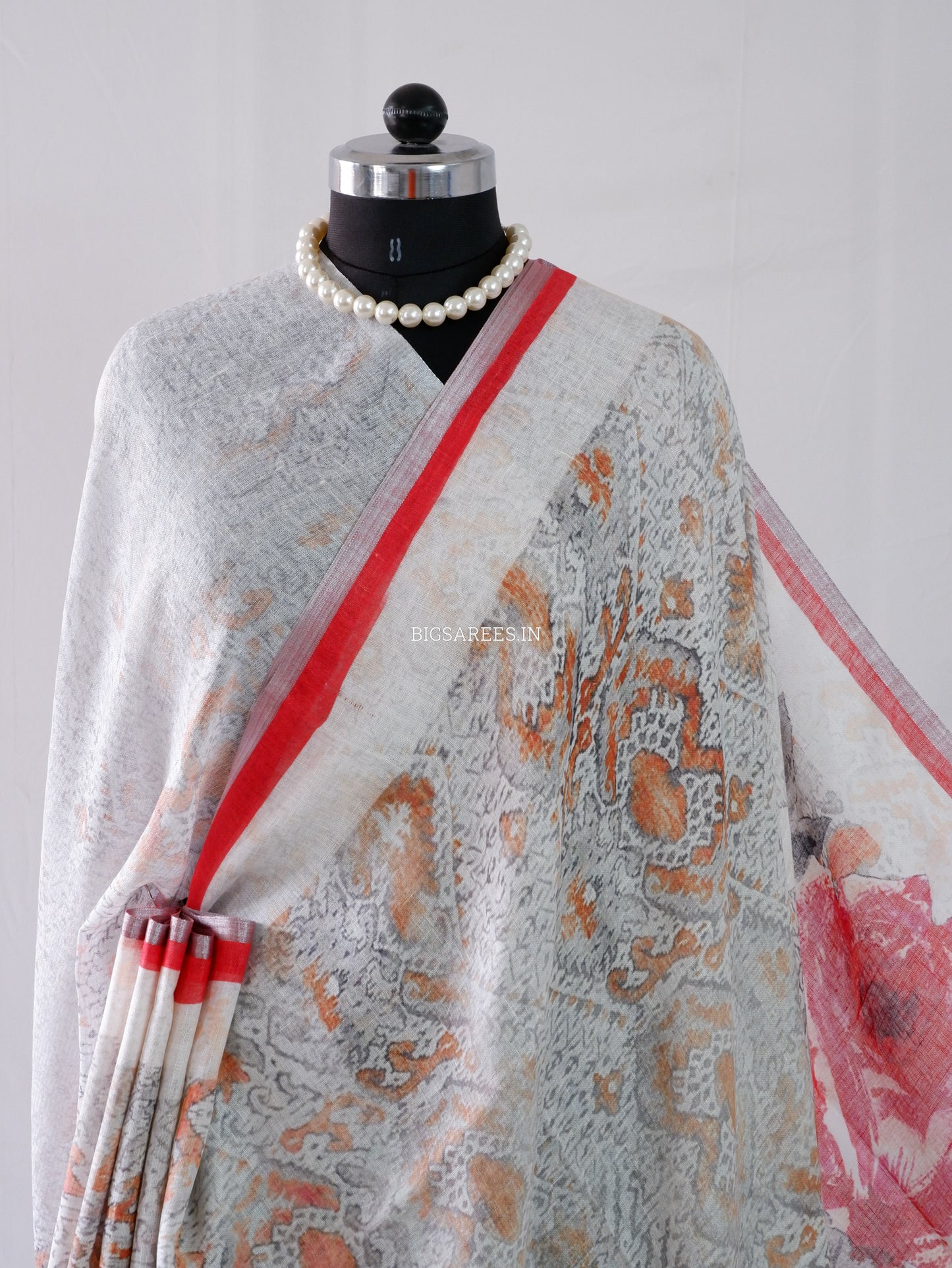 Digital Print Saree | Linen by Linen | Grey