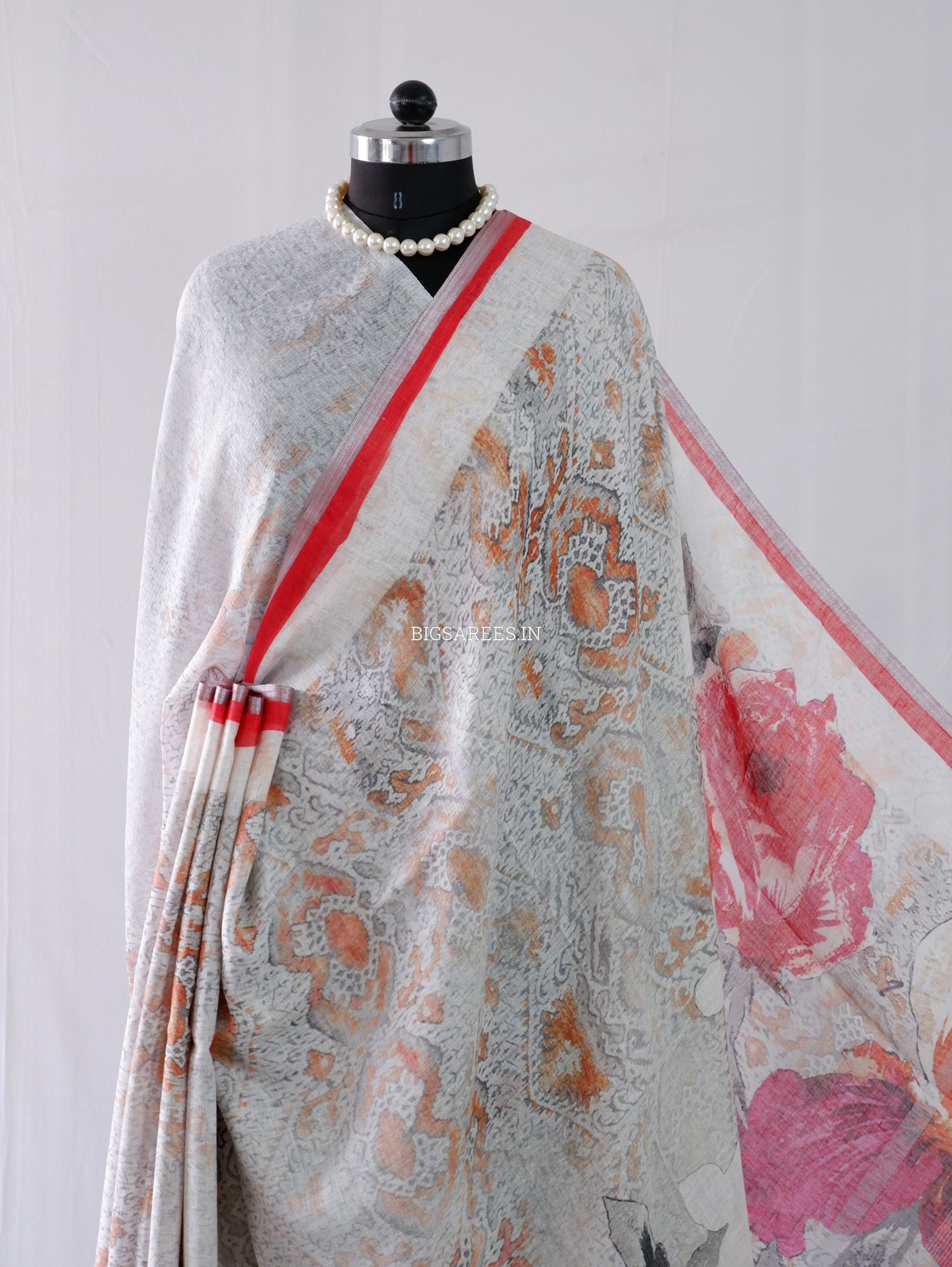 Digital Print Saree | Linen by Linen | Grey