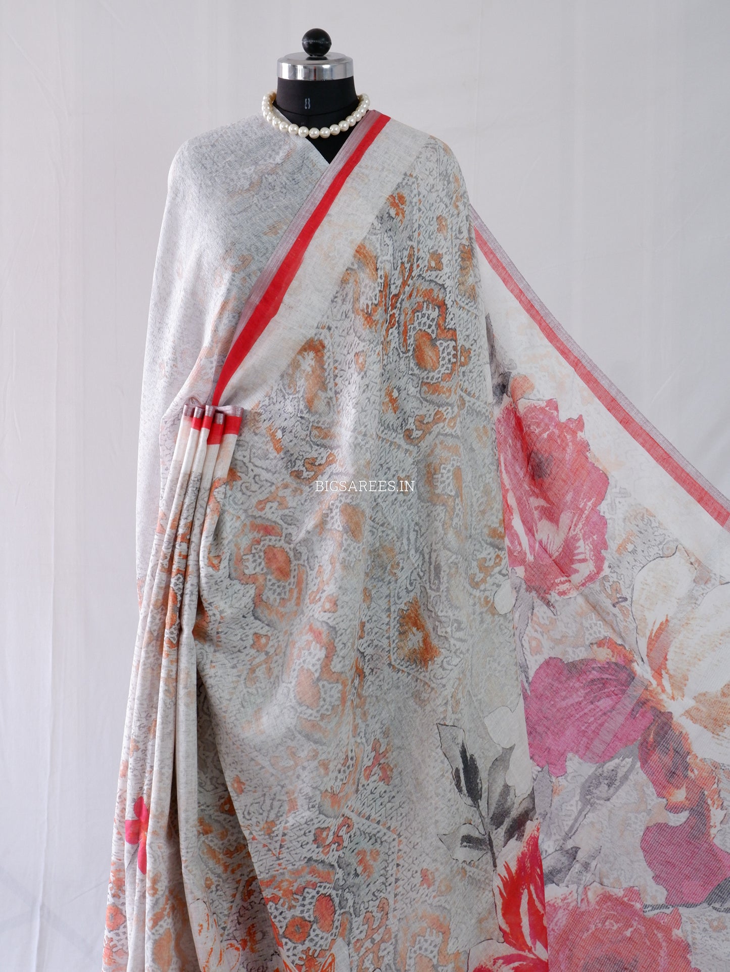 Digital Print Saree | Linen by Linen | Grey