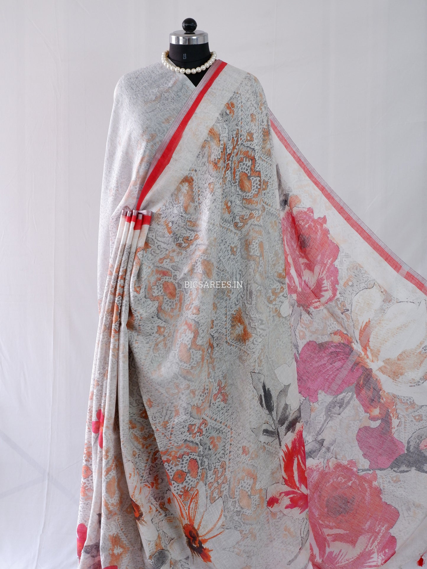 Digital Print Saree | Linen by Linen | Grey