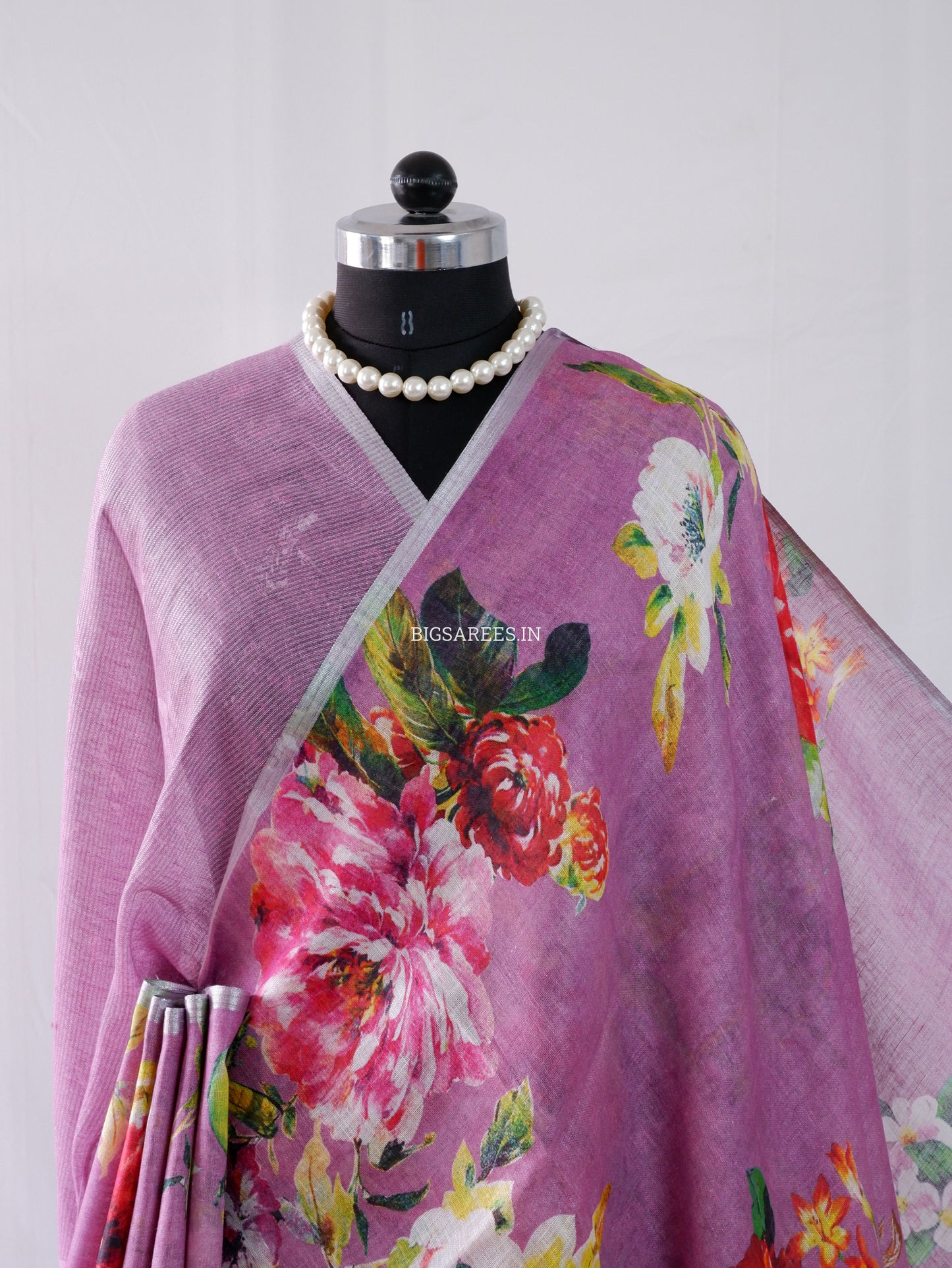 Digital Print Saree | Linen by Linen | Muted Purple