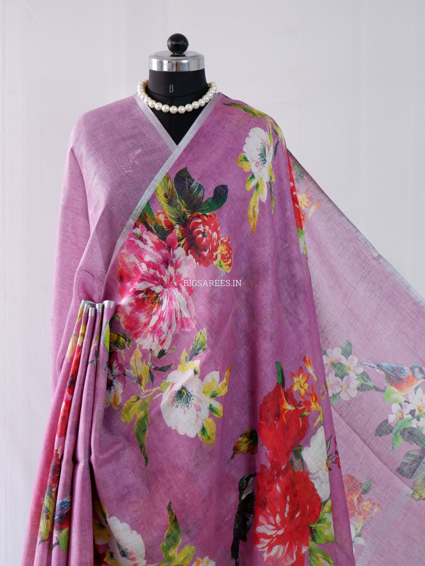 Digital Print Saree | Linen by Linen | Muted Purple