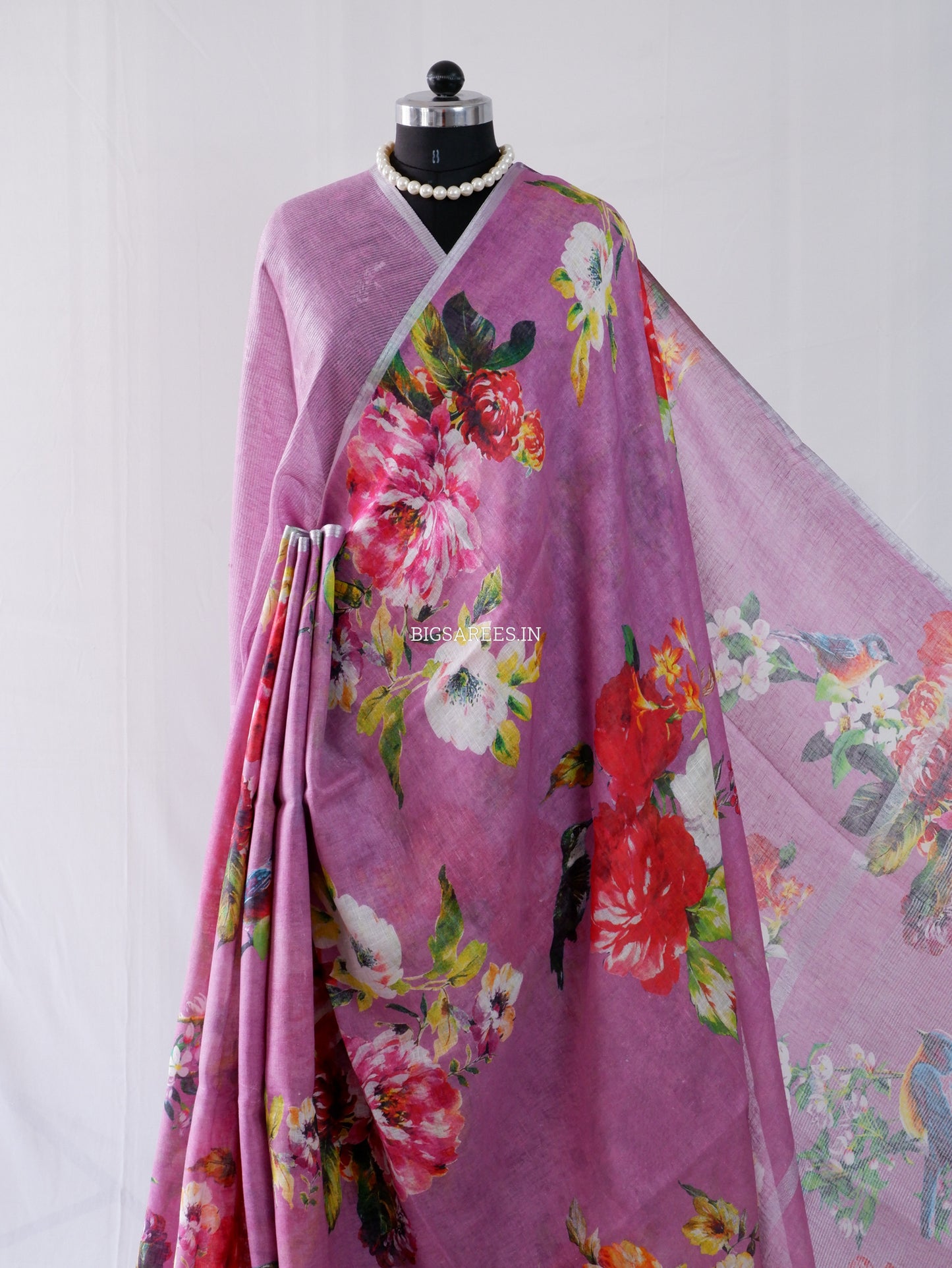 Digital Print Saree | Linen by Linen | Muted Purple