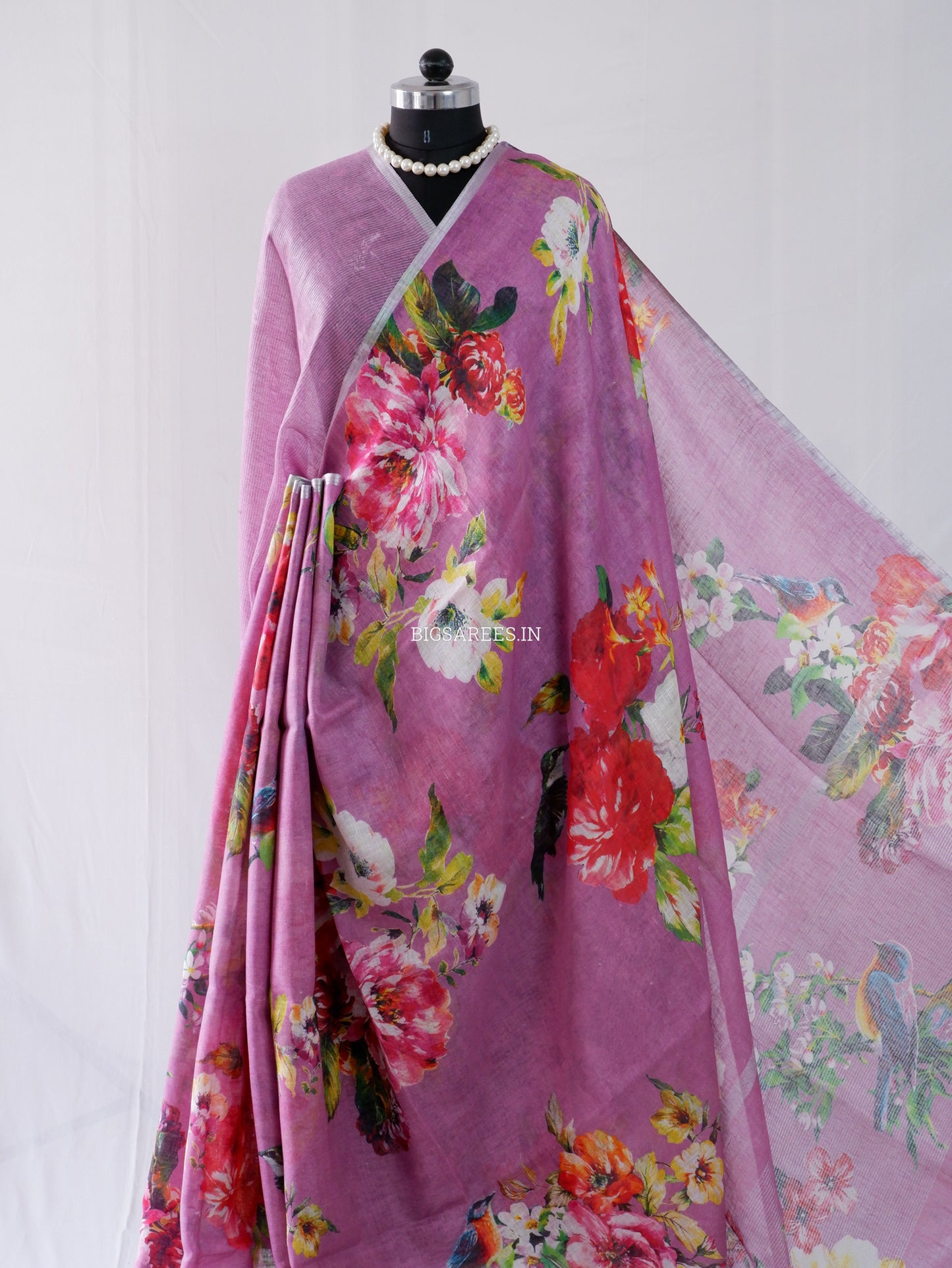 Digital Print Saree | Linen by Linen | Muted Purple