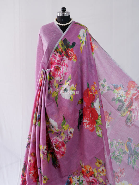 Digital Print Saree | Linen by Linen | Muted Purple