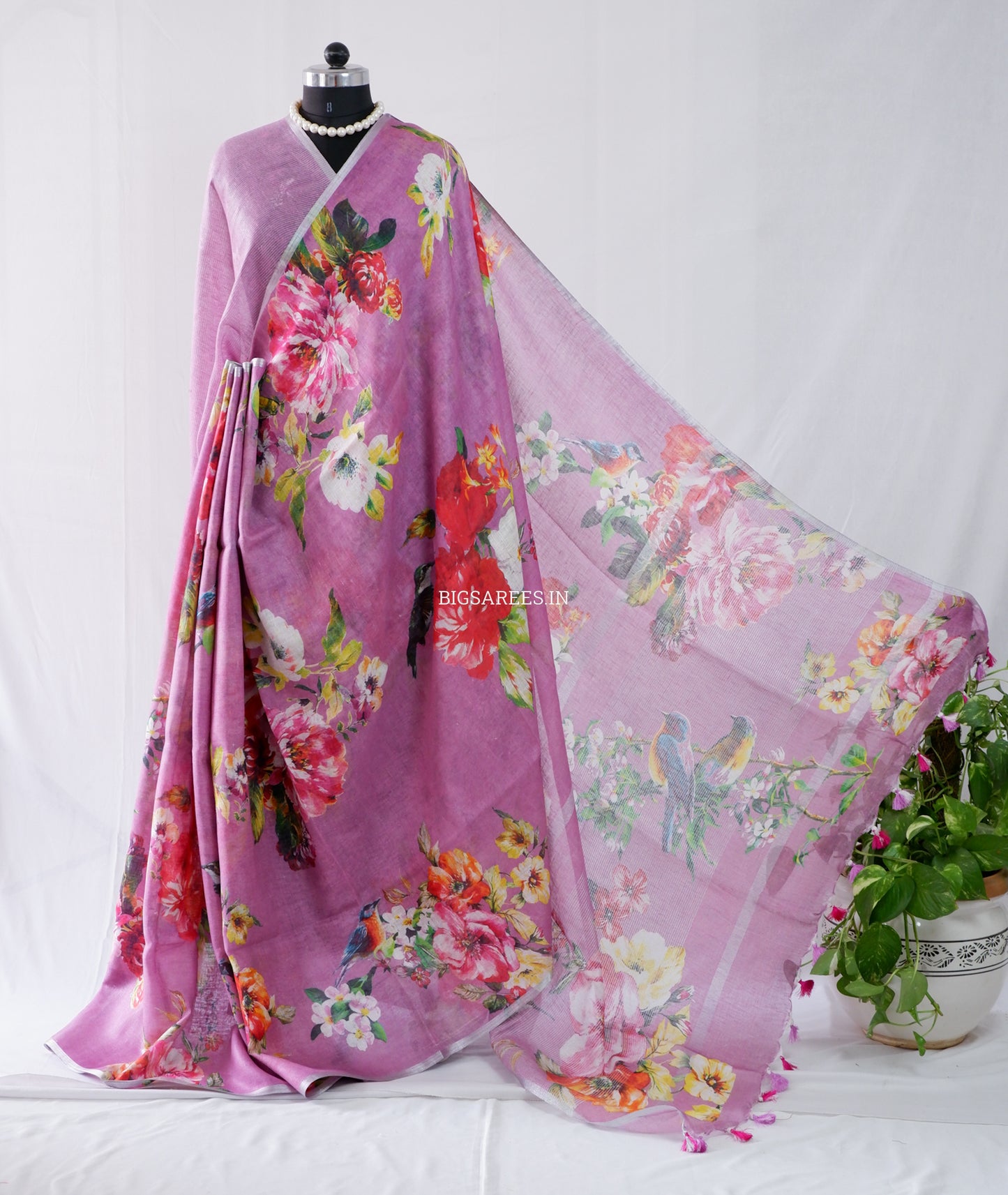 Digital Print Saree | Linen by Linen | Muted Purple