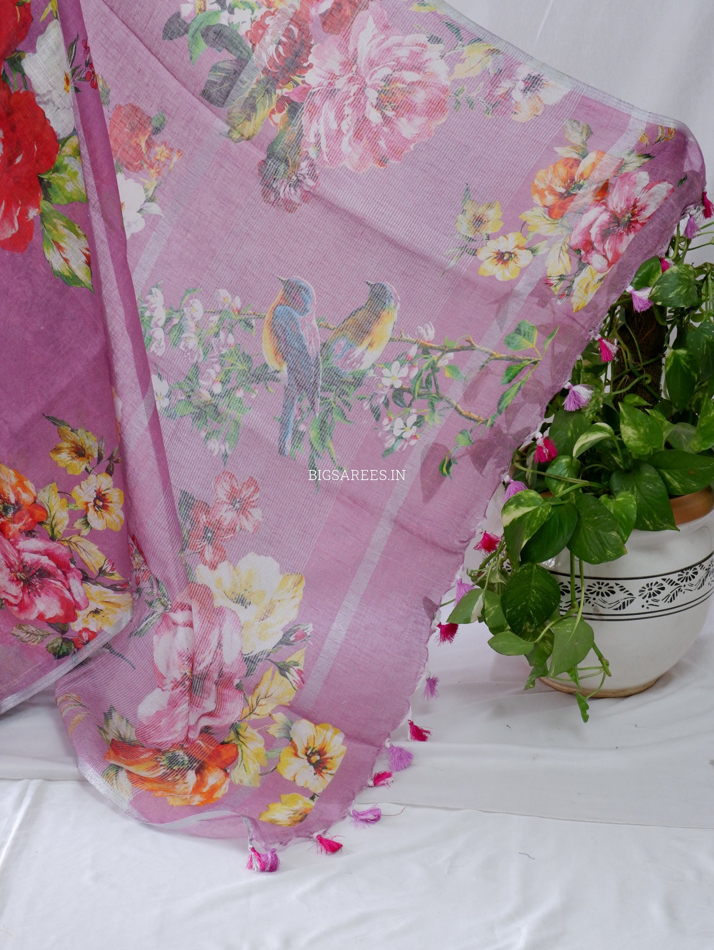 Digital Print Saree | Linen by Linen | Muted Purple