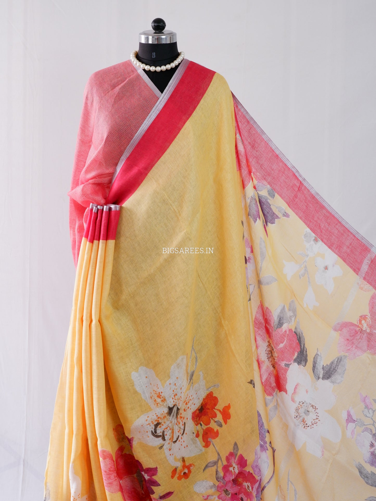 Digital Print Saree | Linen by Linen | Yellow