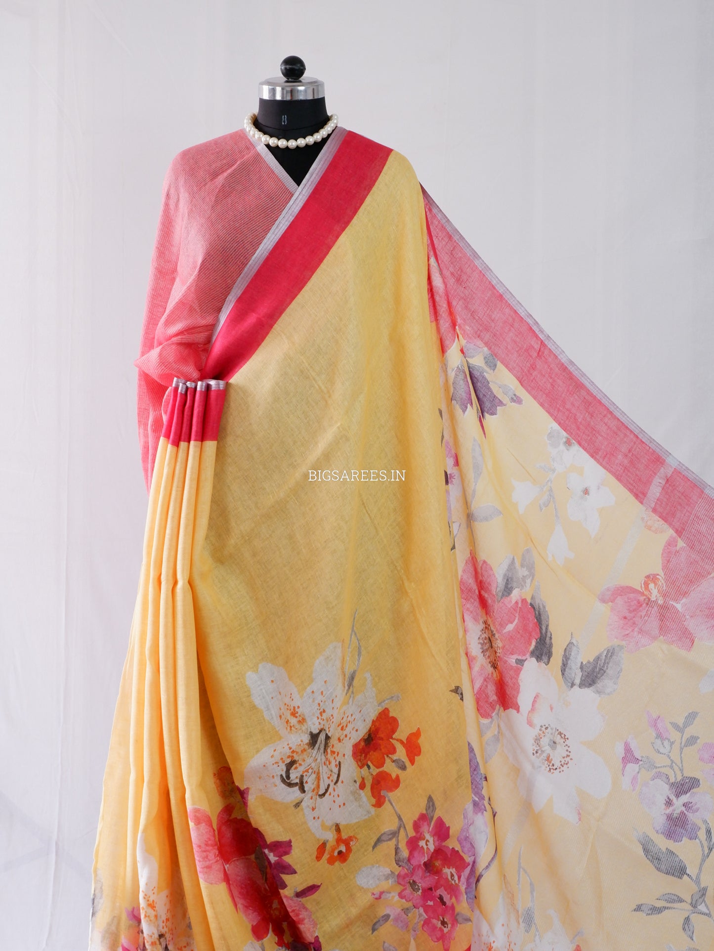 Digital Print Saree | Linen by Linen | Yellow