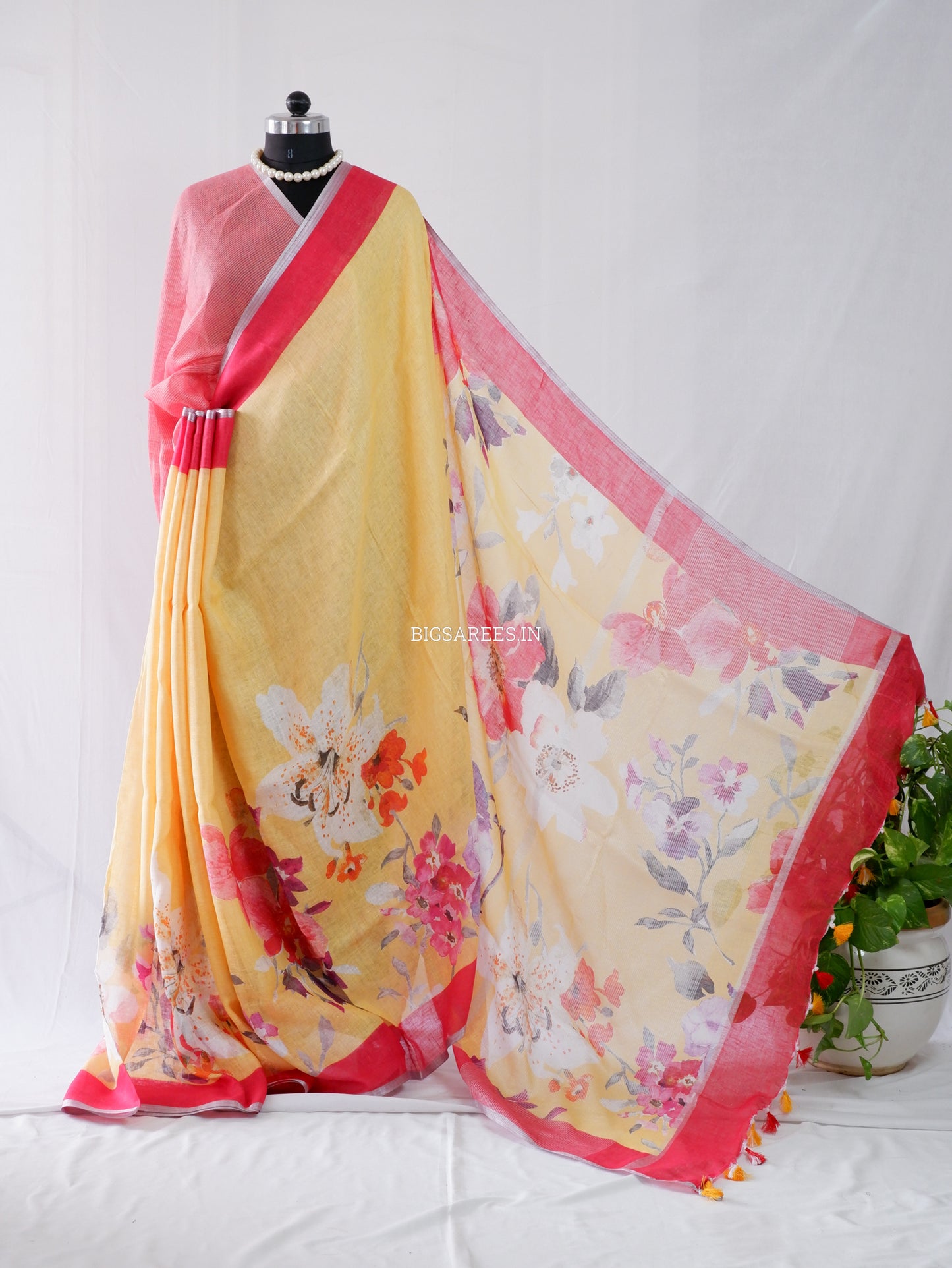 Digital Print Saree | Linen by Linen | Yellow