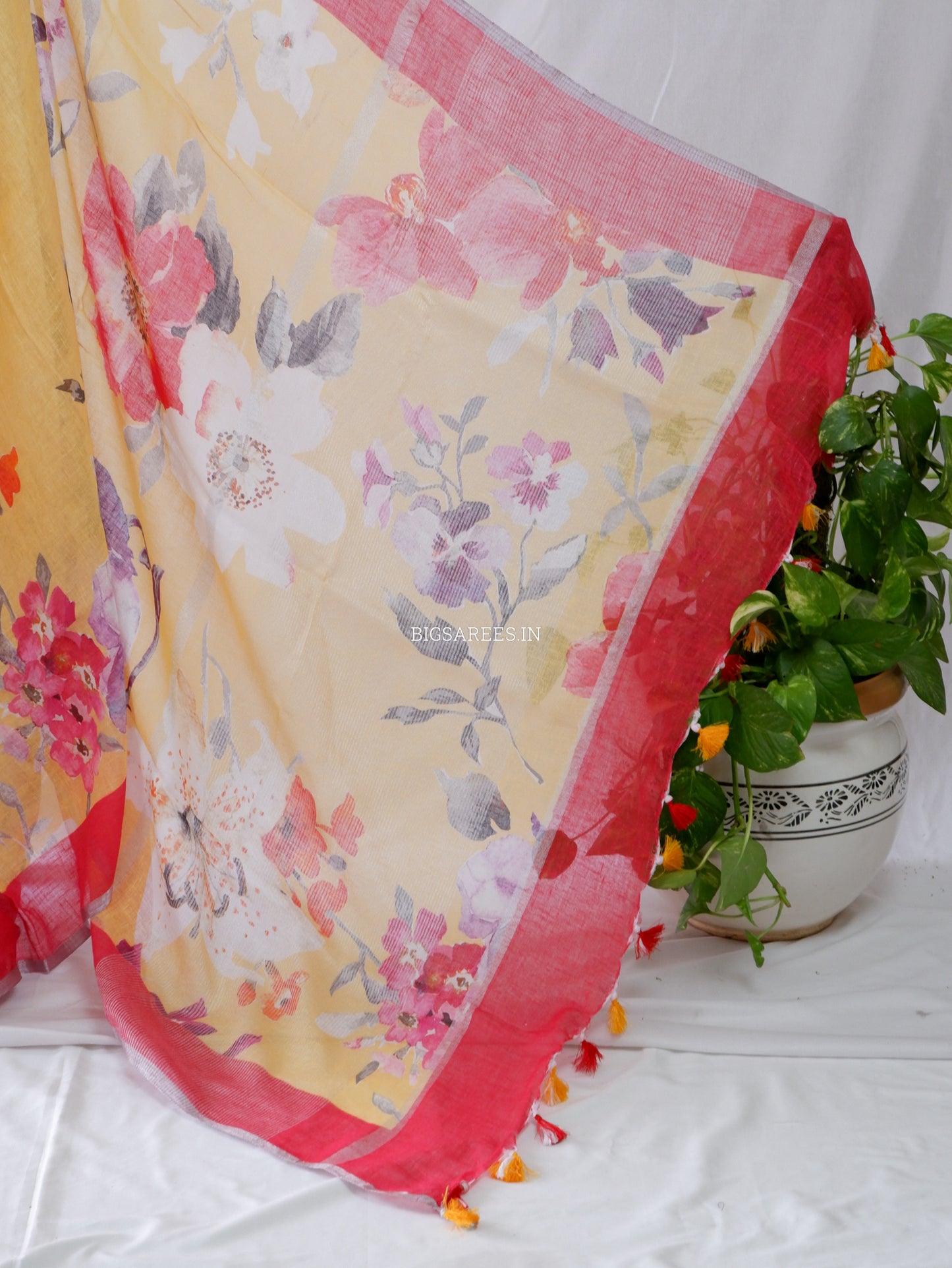 Digital Print Saree | Linen by Linen | Yellow