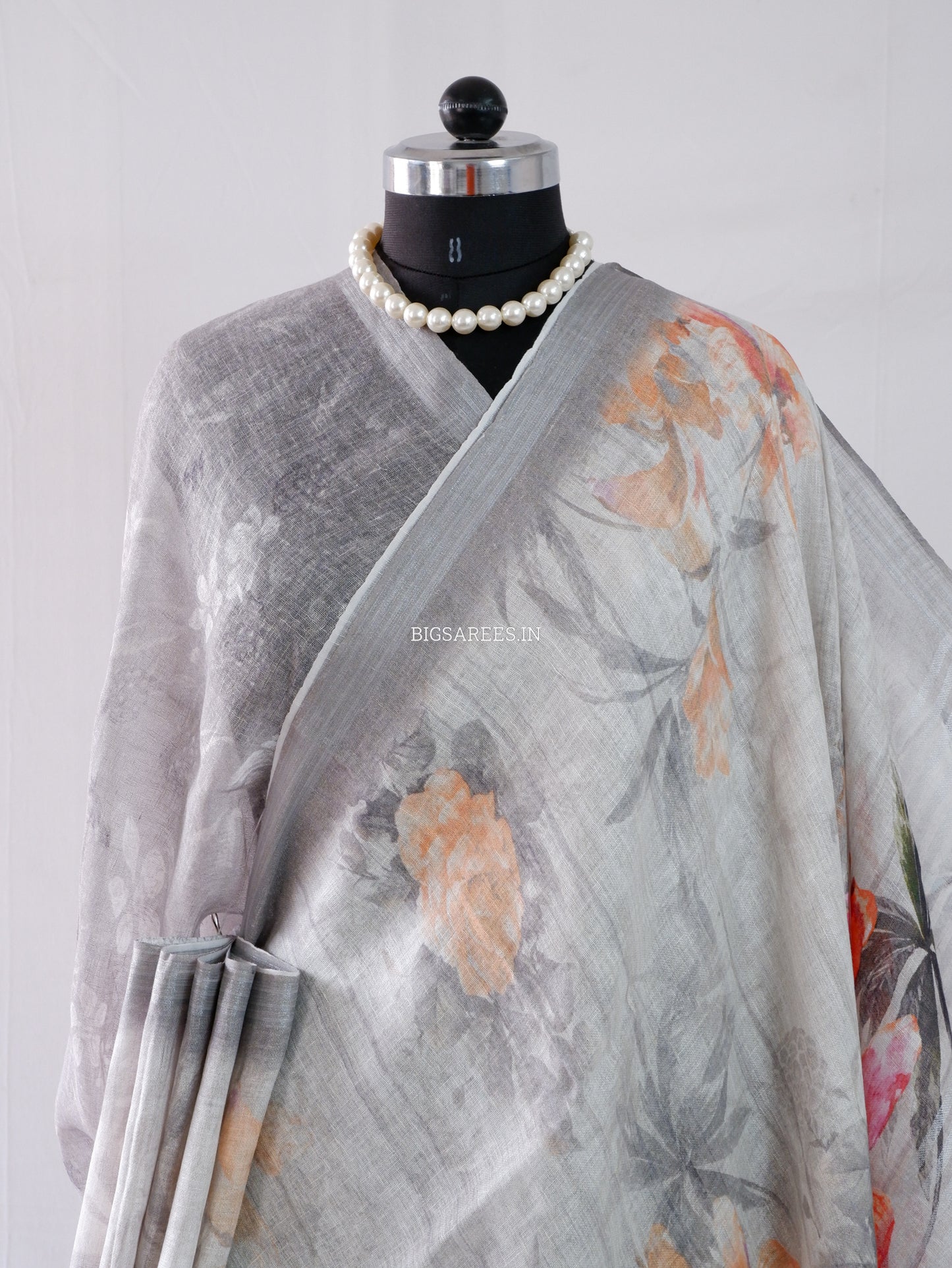 Digital Print Saree | Linen by Linen | Gray