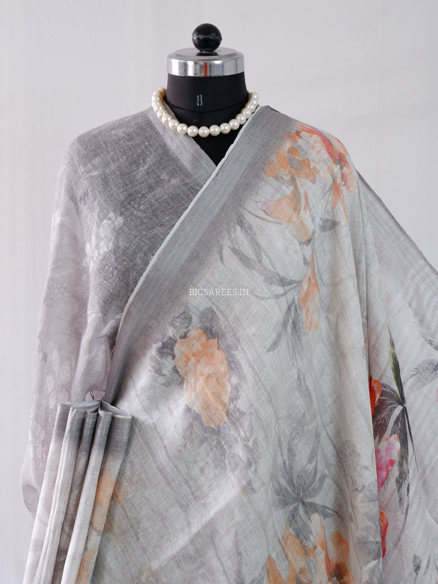 Digital Print Saree | Linen by Linen | Gray