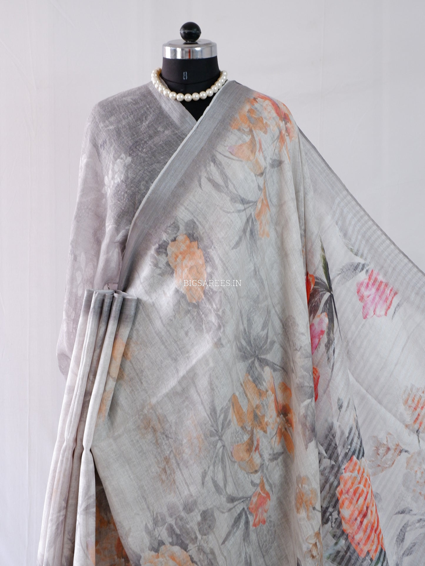Digital Print Saree | Linen by Linen | Gray