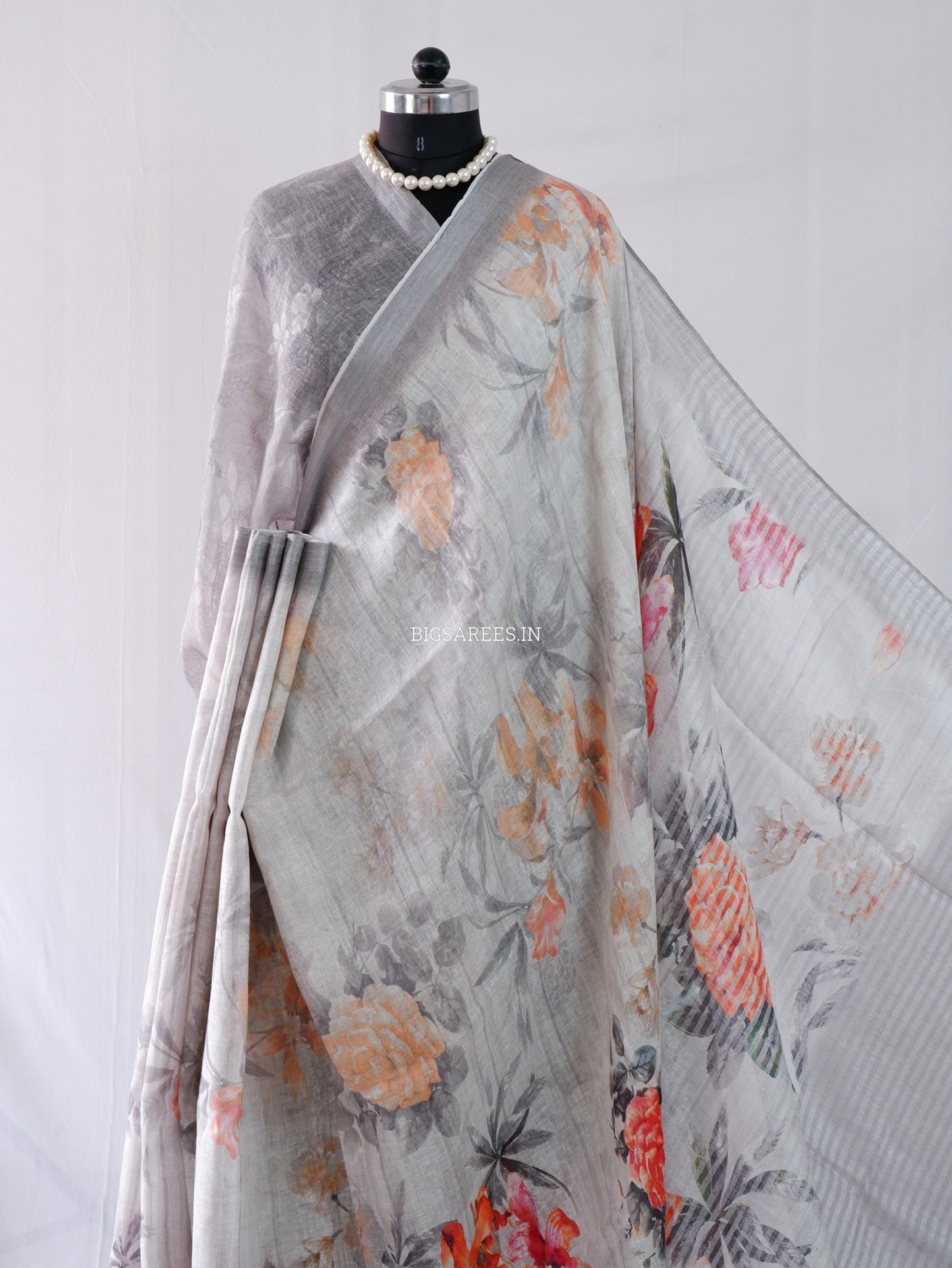 Digital Print Saree | Linen by Linen | Gray