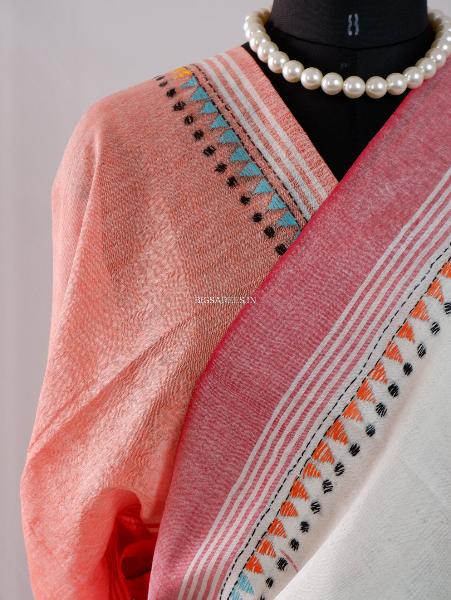 Kantha Stitch Hand-Embroidered Saree | Cotton | White
