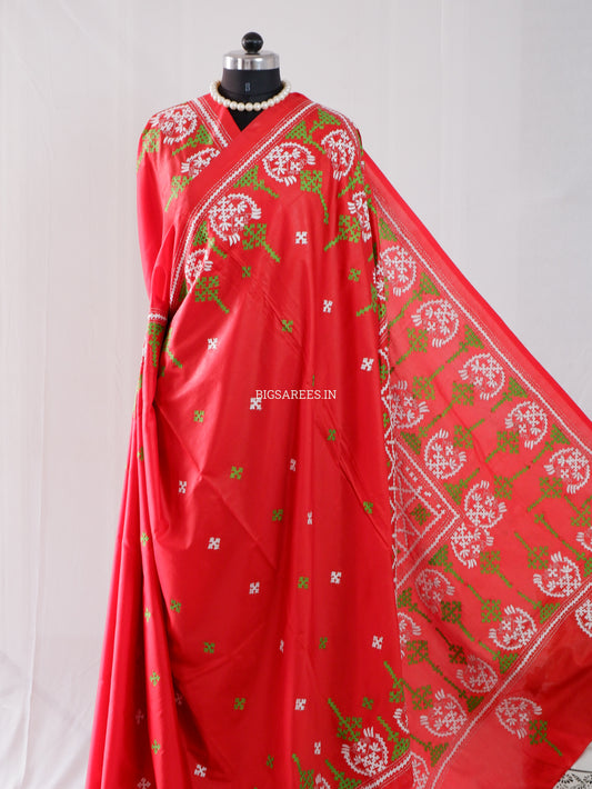 Kutchi/Gujarati Hand Embroidered Saree  | Blended Bangalore Silk / Art Silk | Red