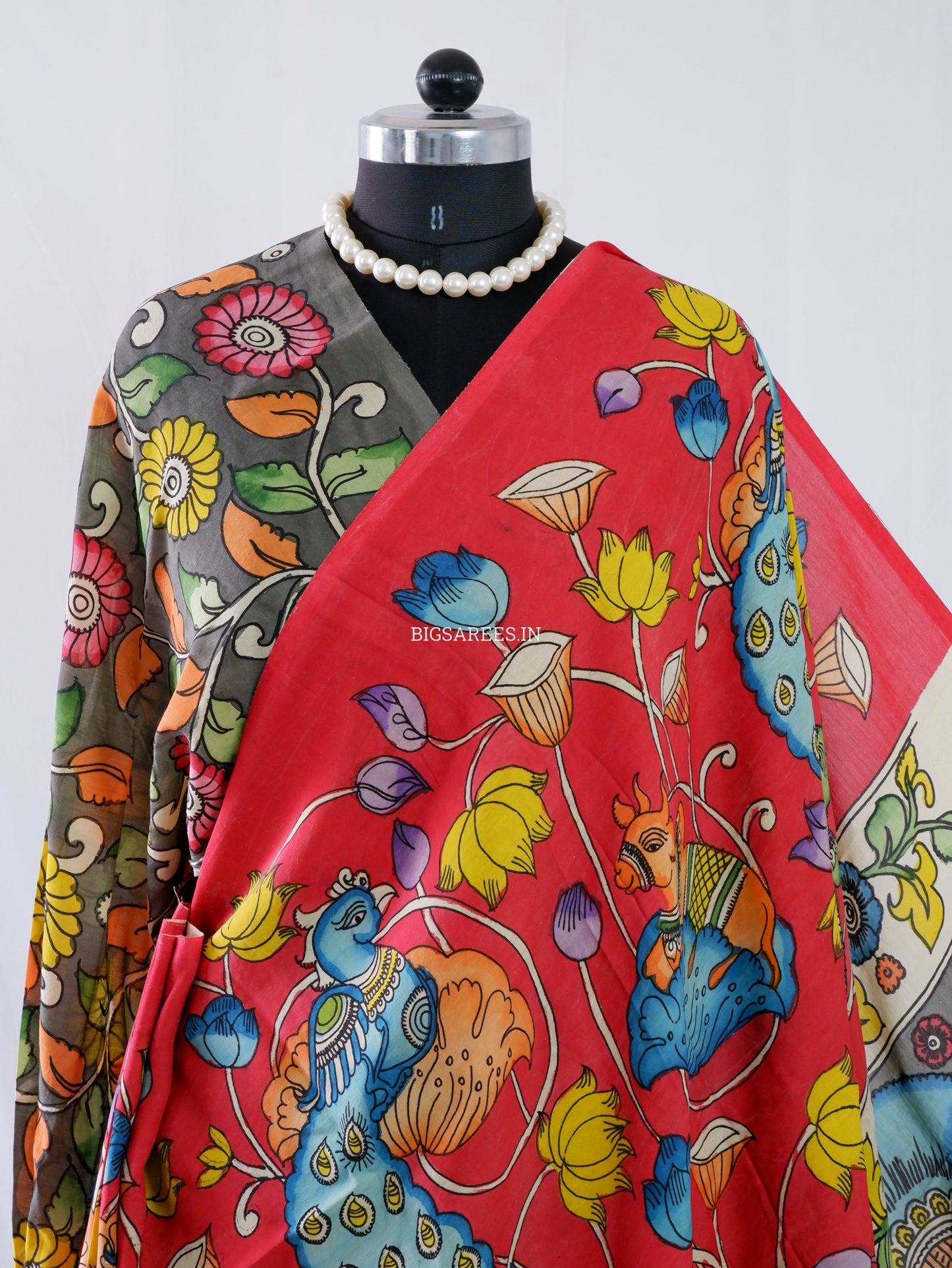 Hand-Painted Kalamkari Saree | Bangalore Silk | Red