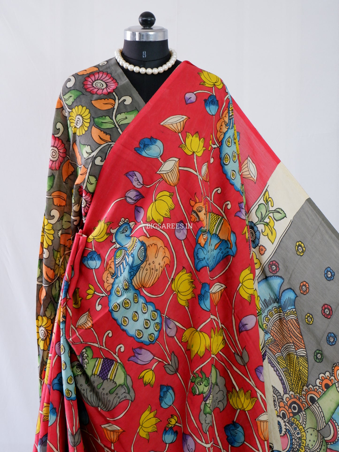 Hand-Painted Kalamkari Saree | Bangalore Silk | Red