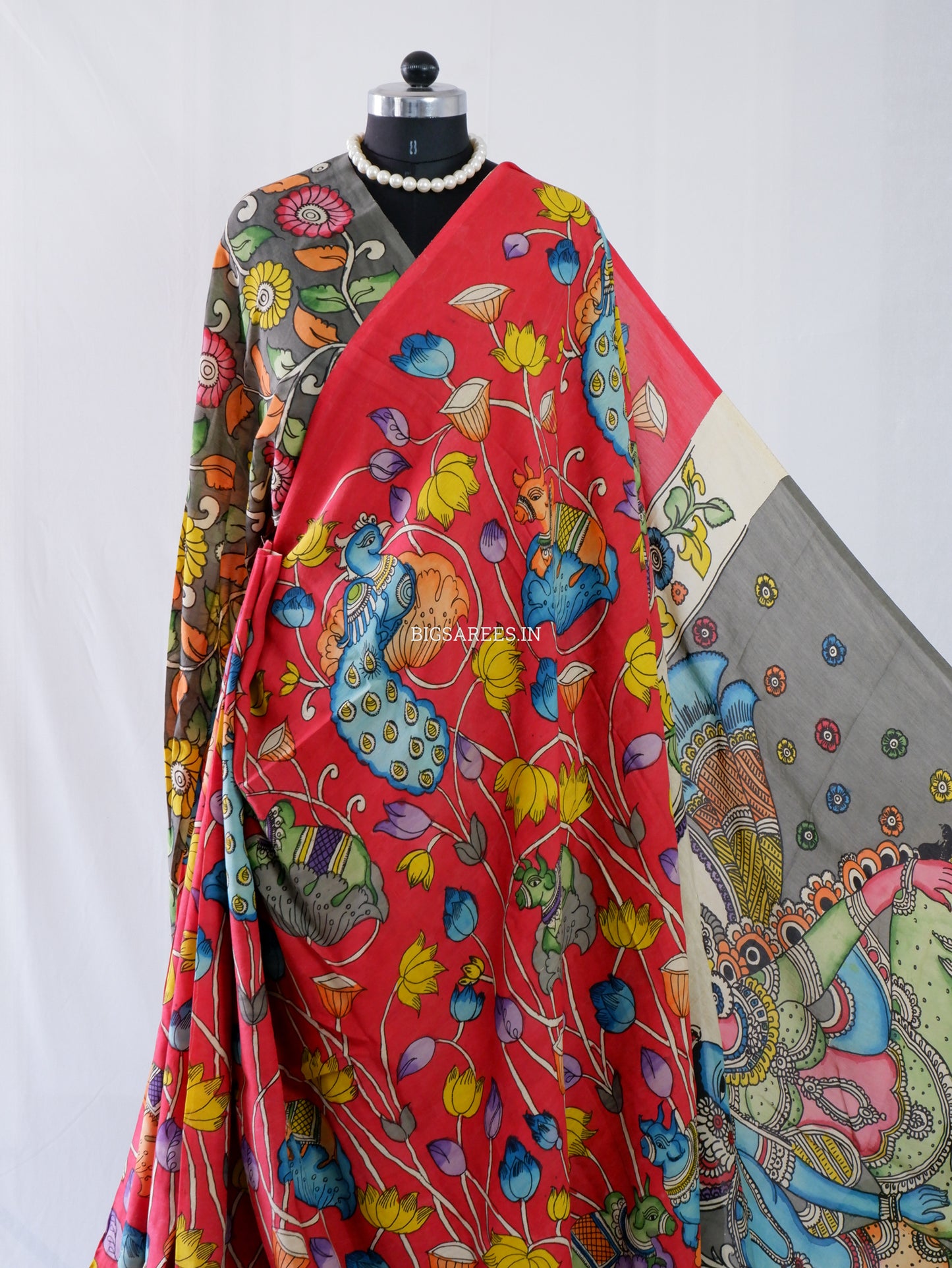 Hand-Painted Kalamkari Saree | Bangalore Silk | Red