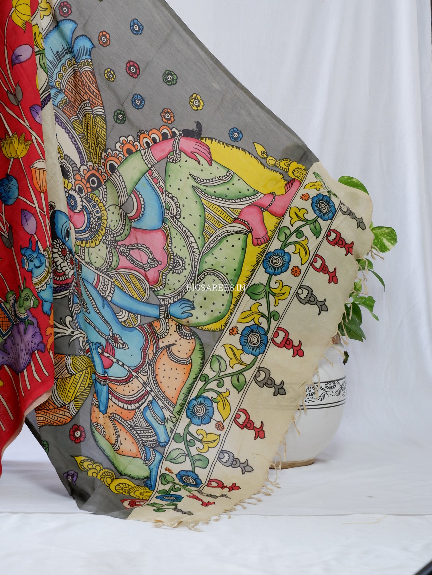 Hand-Painted Kalamkari Saree | Bangalore Silk | Red