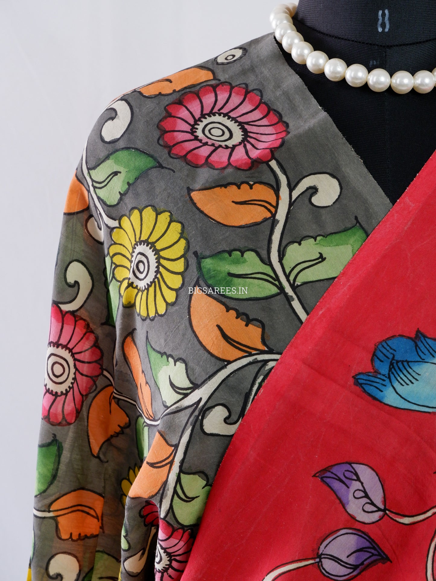Hand-Painted Kalamkari Saree | Bangalore Silk | Red