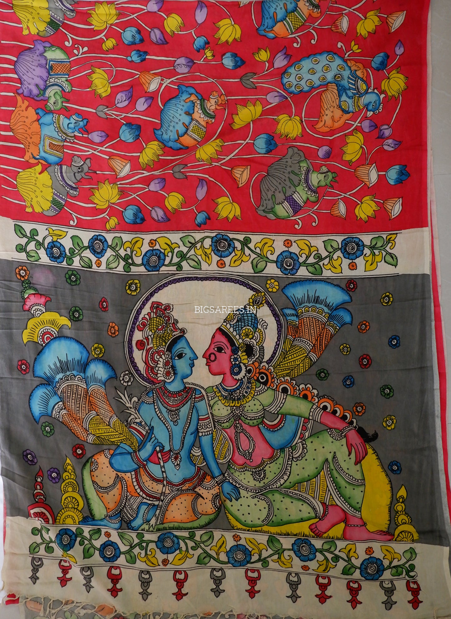 Hand-Painted Kalamkari Saree | Bangalore Silk | Red