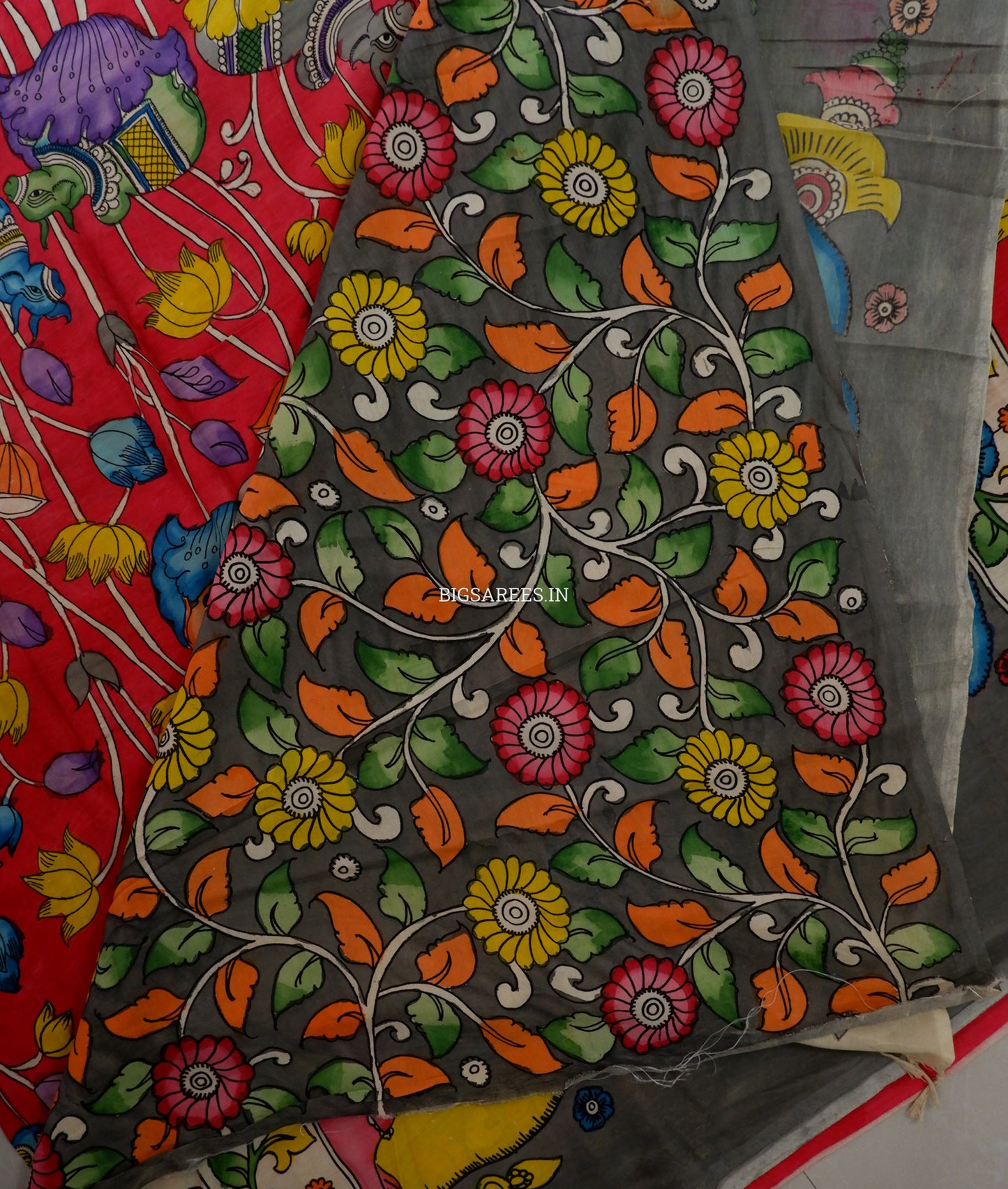 Hand-Painted Kalamkari Saree | Bangalore Silk | Red