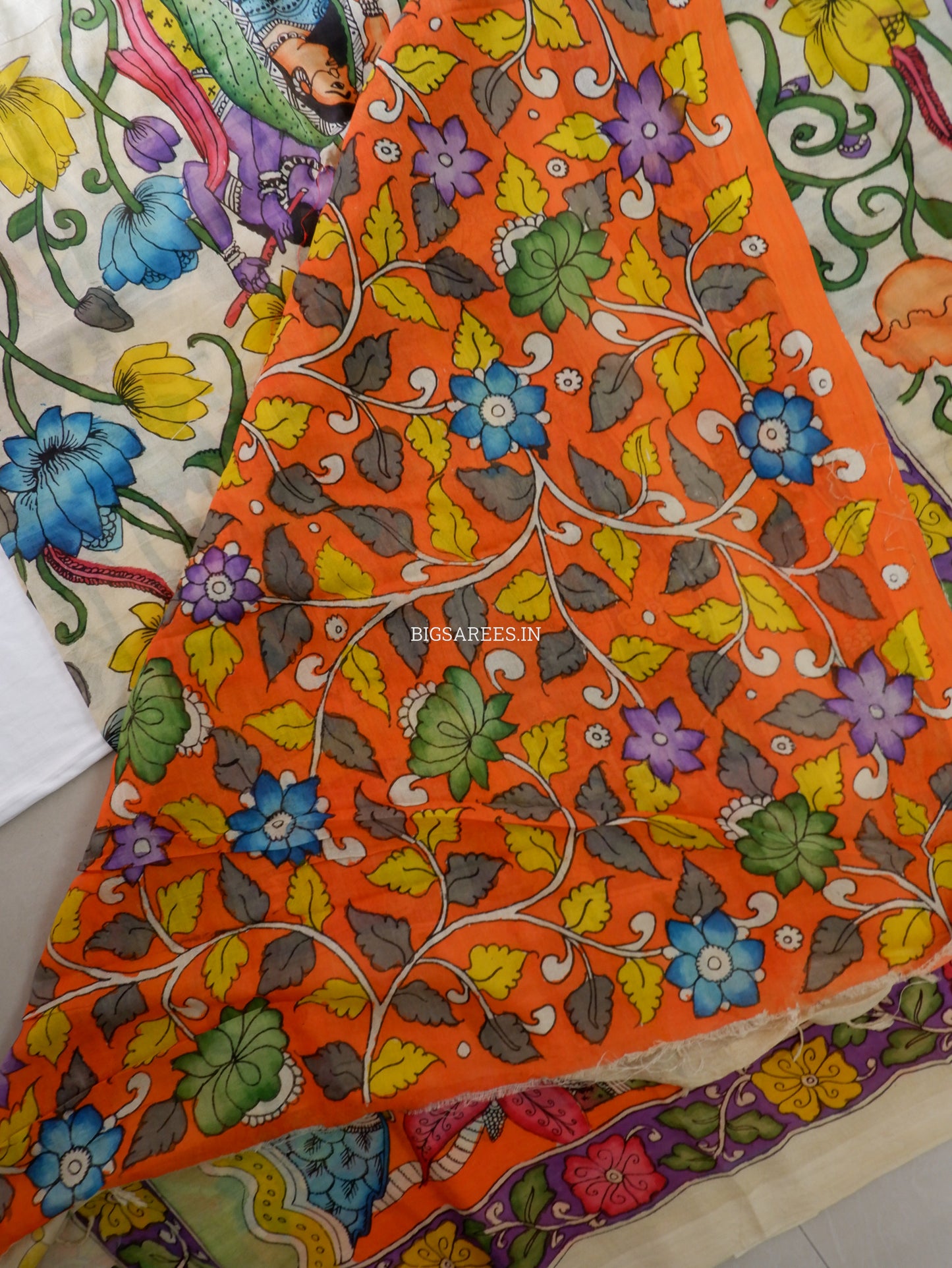 Hand-Painted Kalamkari Saree | Bangalore Silk | Beige