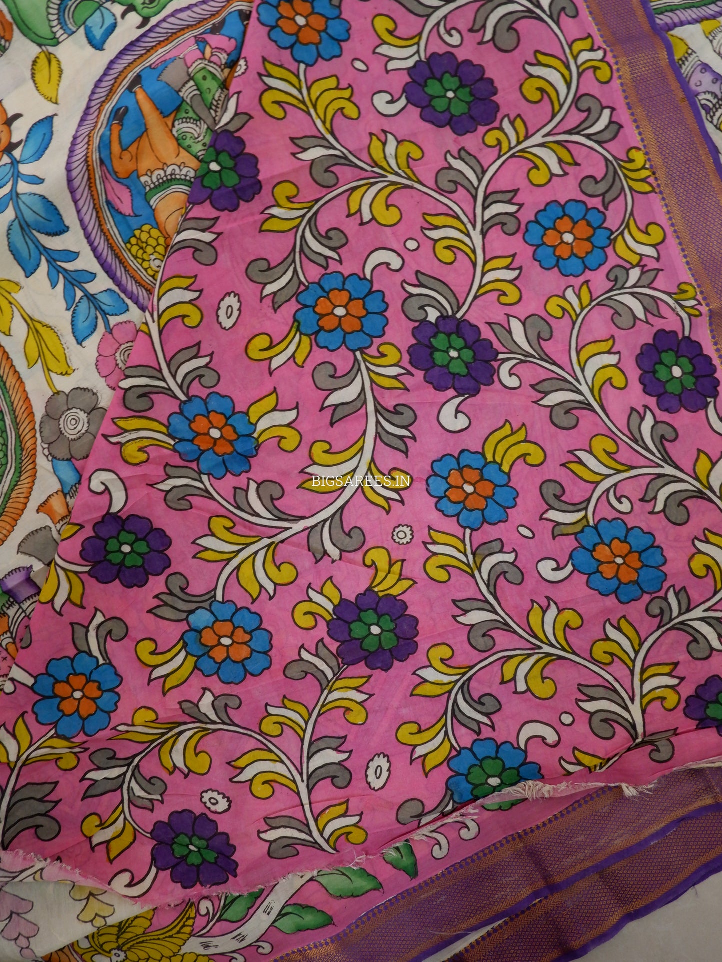 Hand-Painted Kalamkari Saree | Bangalore Silk | Beige