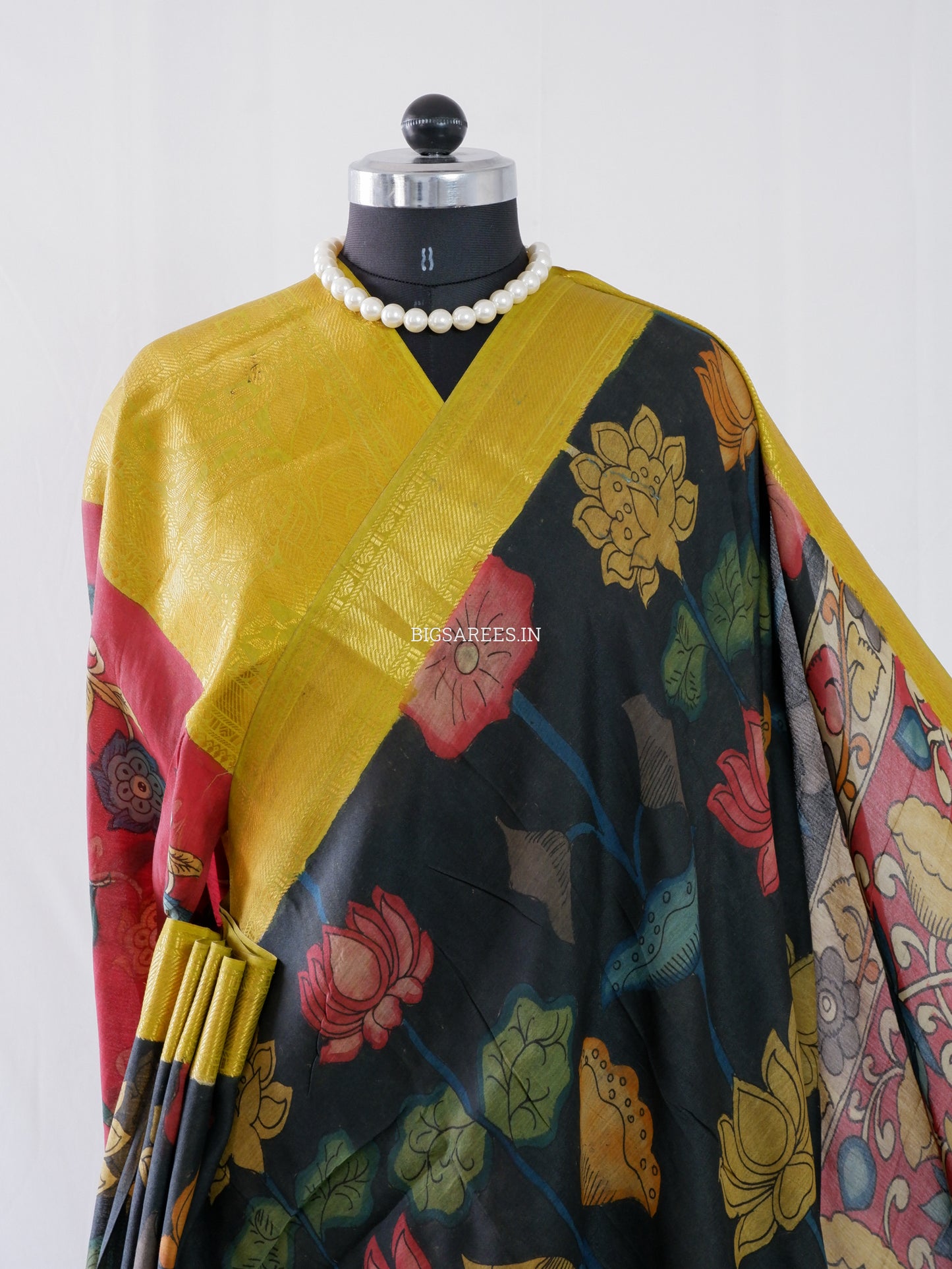 Hand-Painted Kalamkari Saree | Banglore Silk | Black