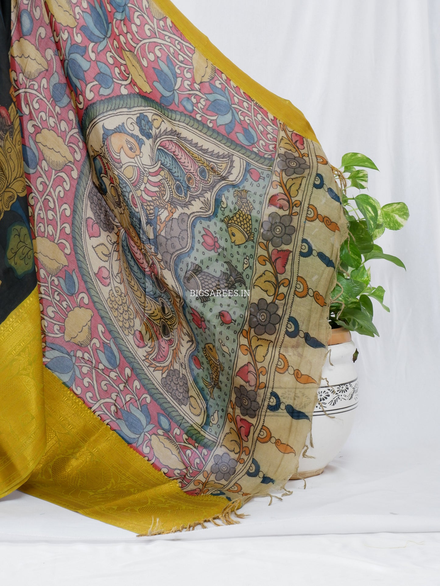 Hand-Painted Kalamkari Saree | Banglore Silk | Black