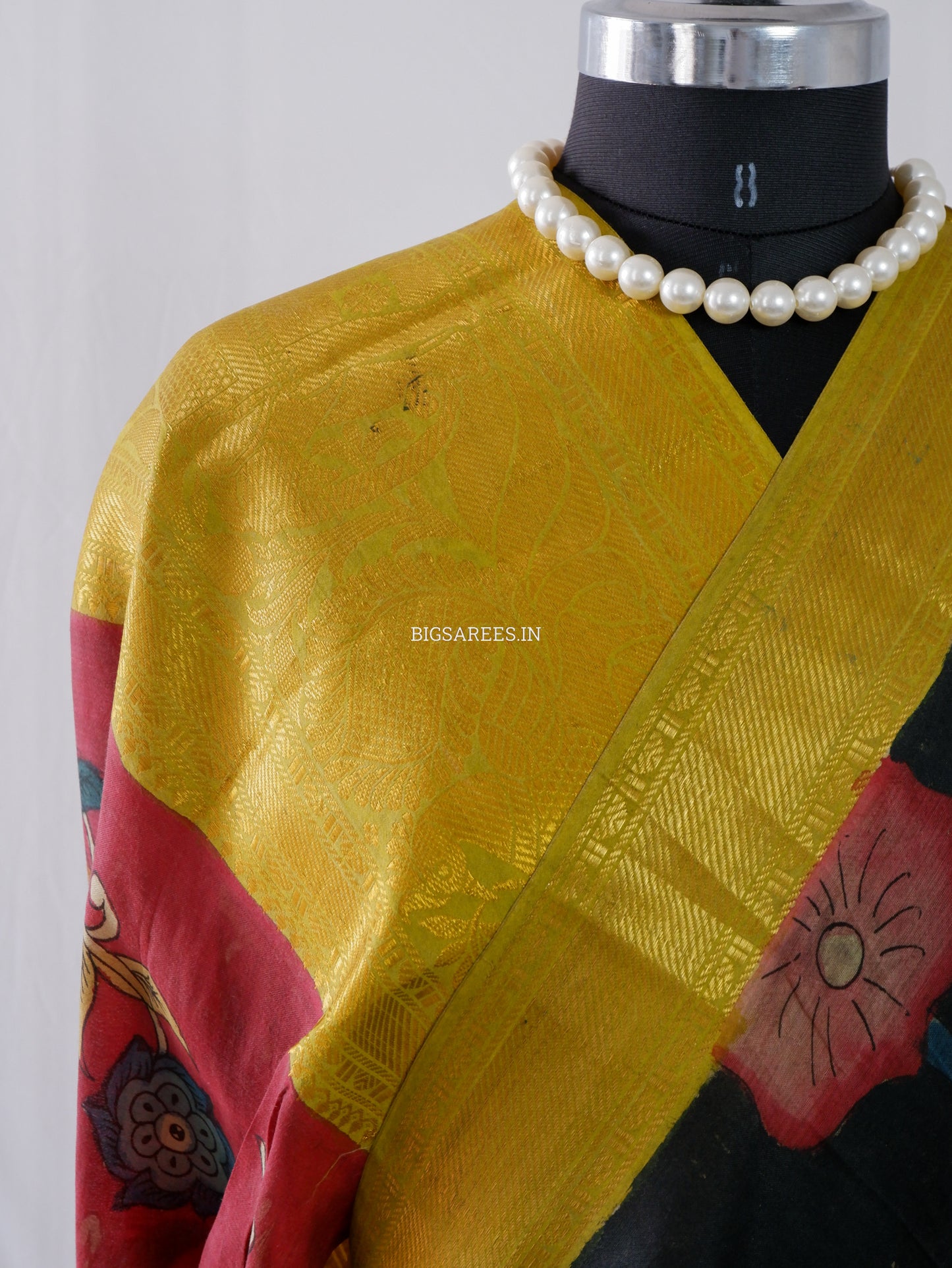 Hand-Painted Kalamkari Saree | Banglore Silk | Black