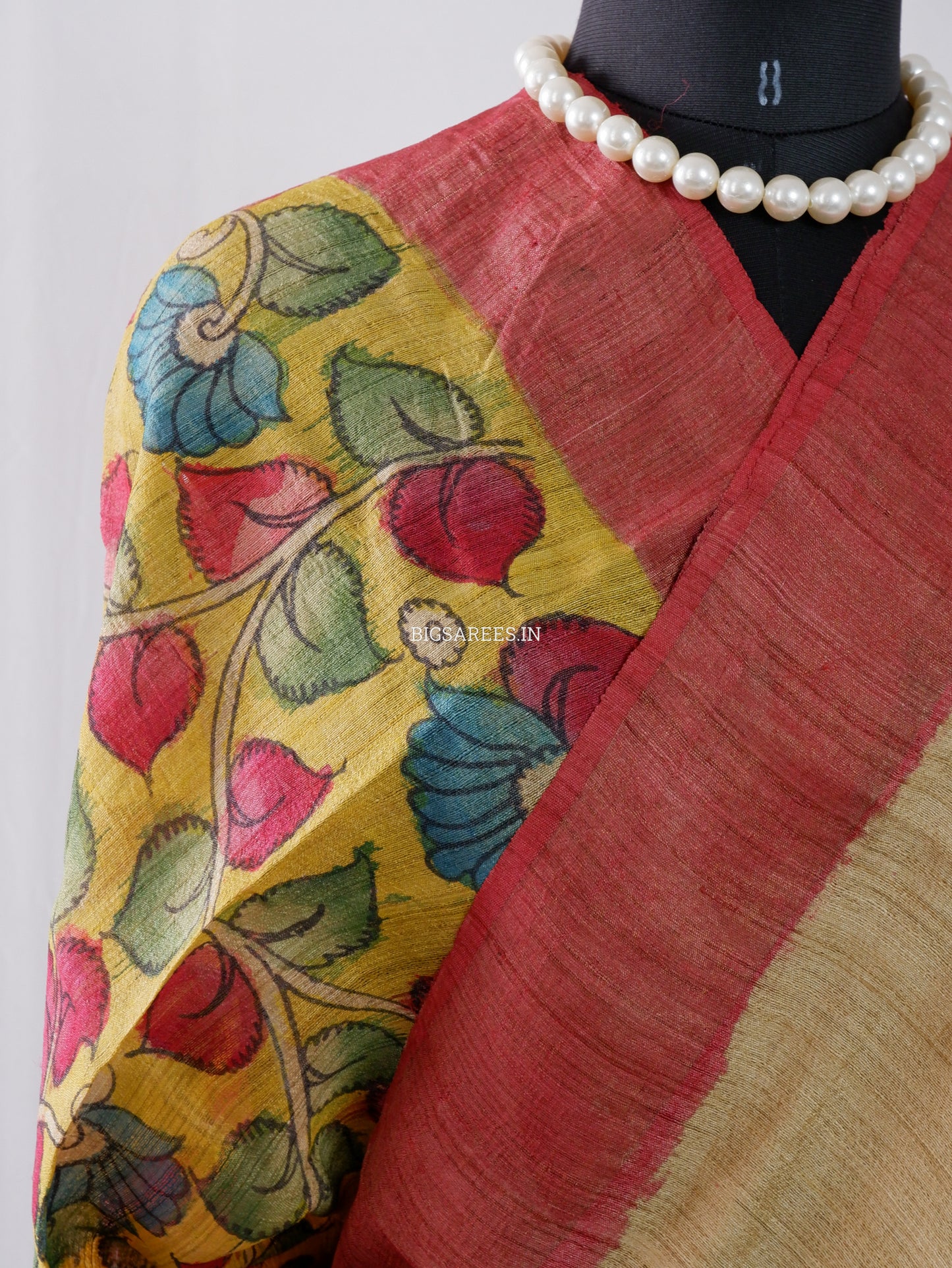 Hand-Painted Kalamkari Saree | Tussar Silk | Beige