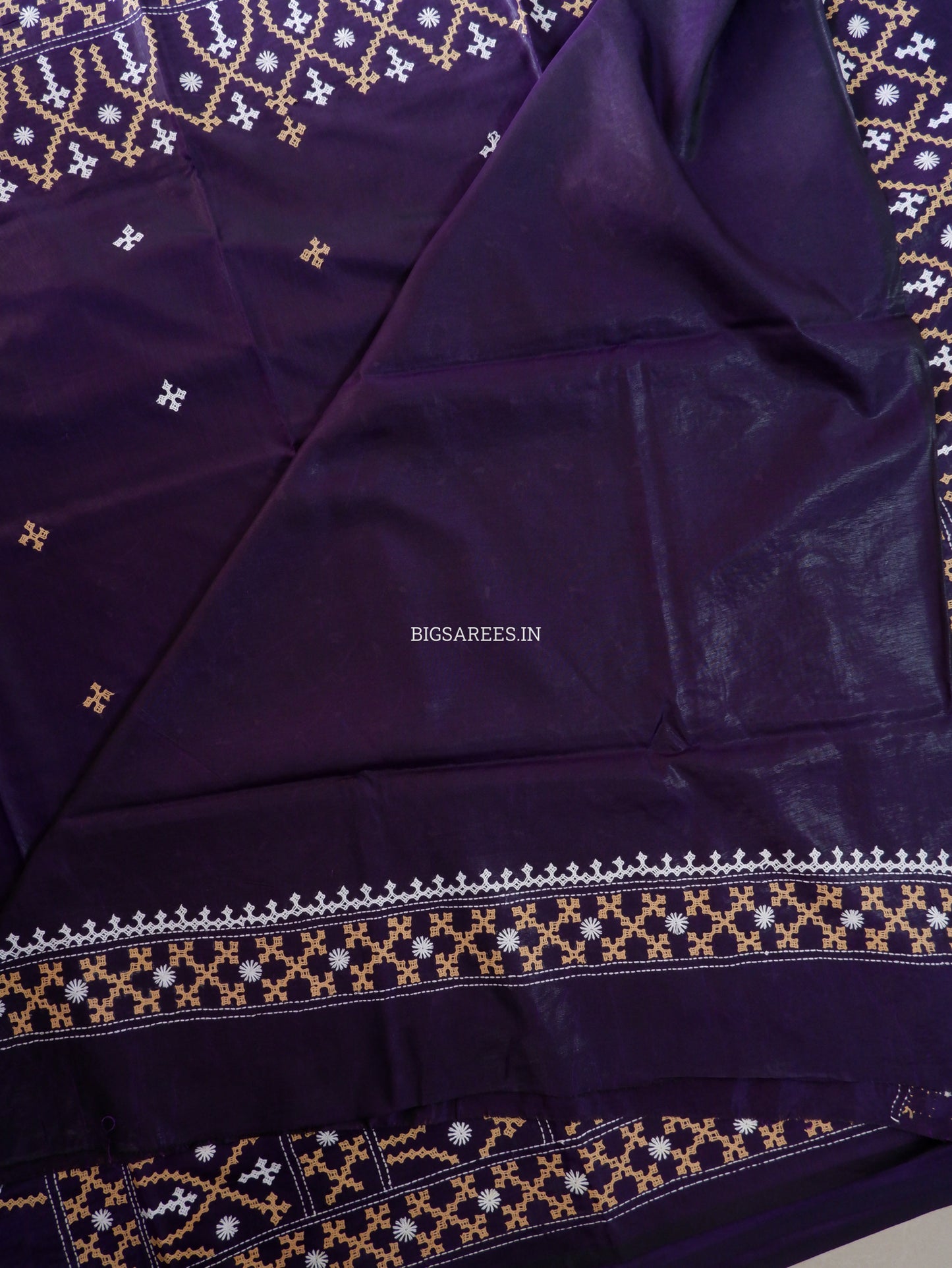 Kutchi/Gujarati Stitch Hand Embroidered Saree | Art Silk |Purple