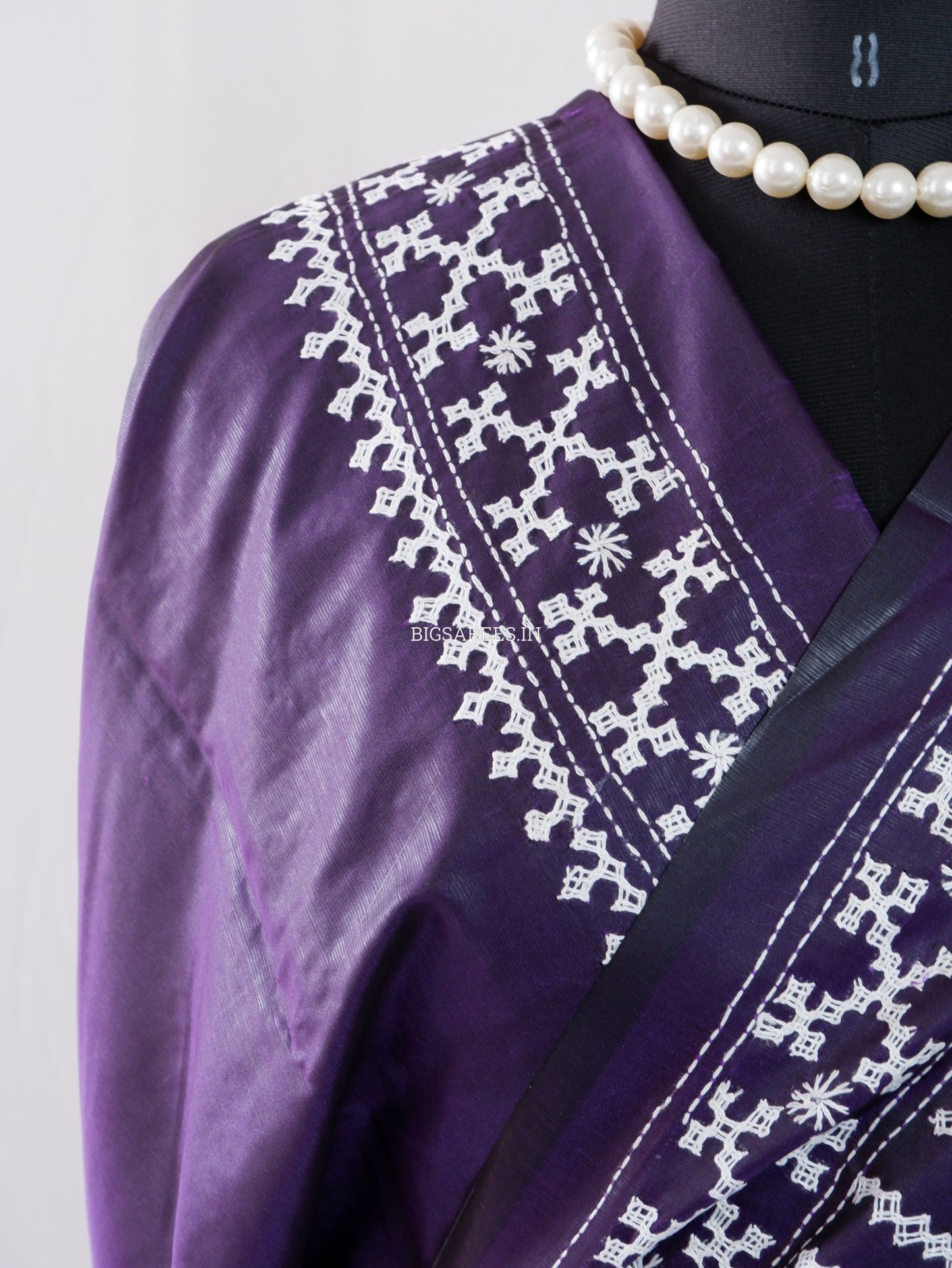Kutchi/Gujarati Stitch Hand Embroidered Saree | Art Silk | Real Mirror Work | Purple