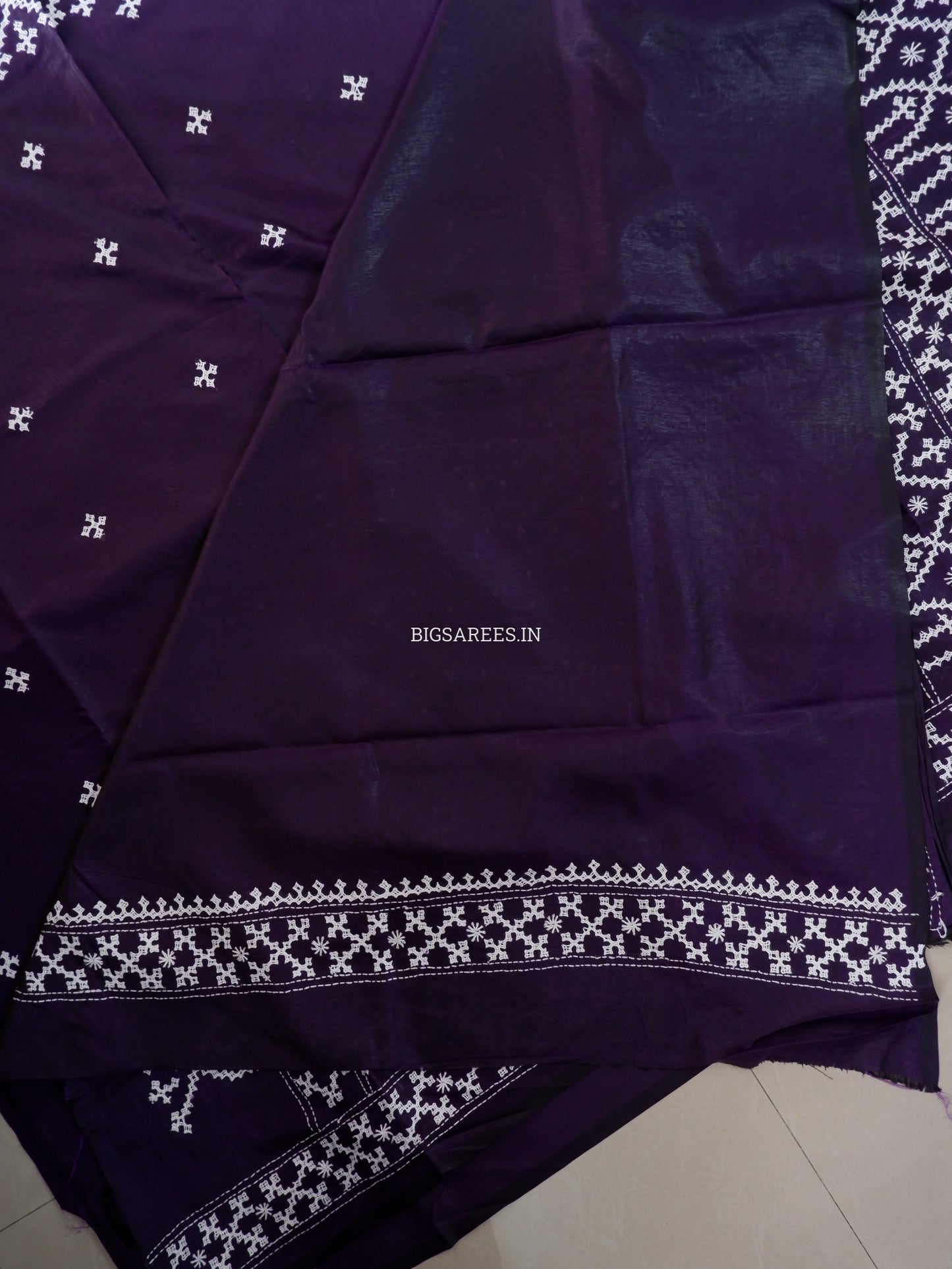 Kutchi/Gujarati Stitch Hand Embroidered Saree | Art Silk | Real Mirror Work | Purple