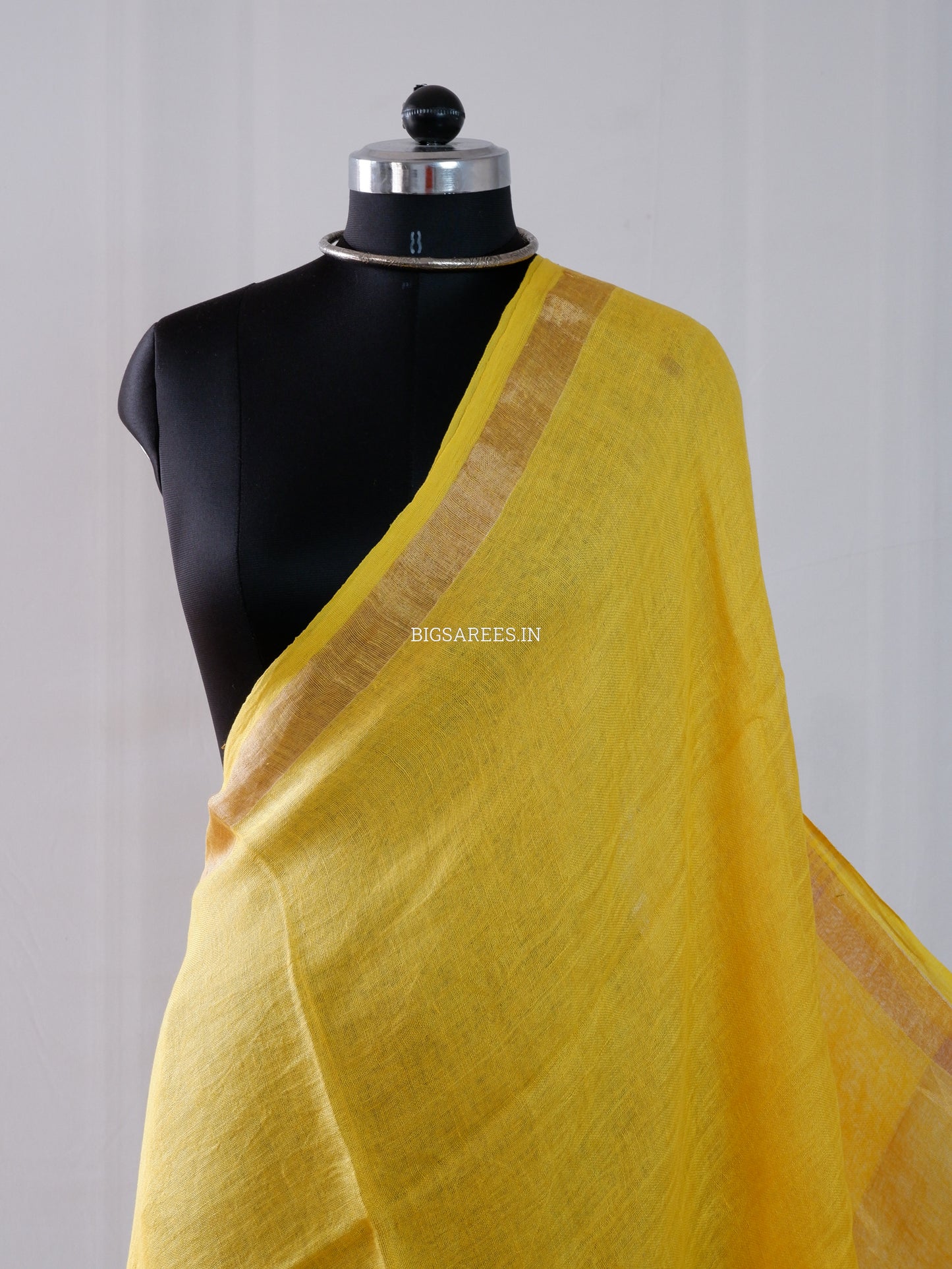 Pure Jayshree Linen Saree | Plain | Bright Yellow