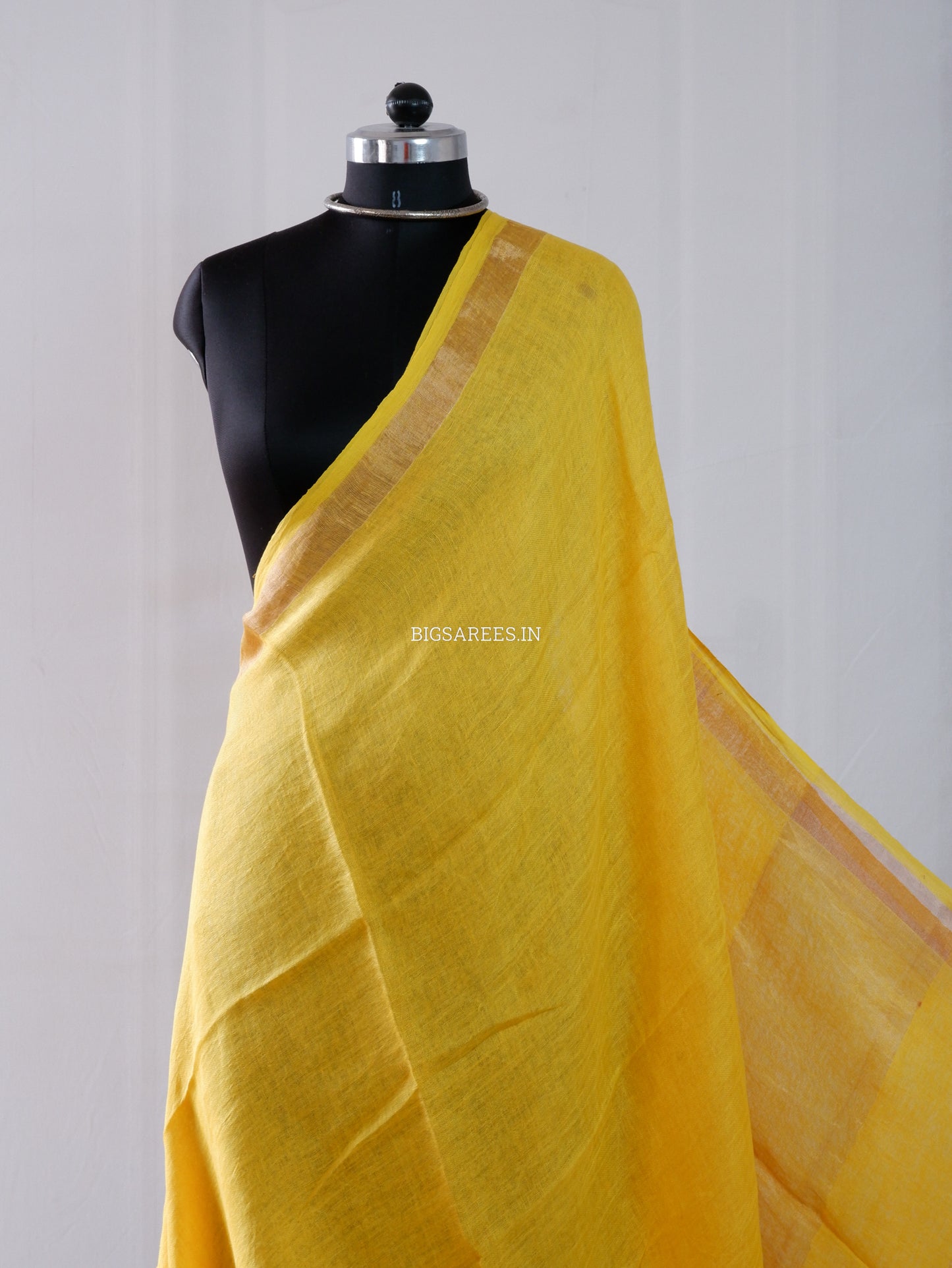 Pure Jayshree Linen Saree | Plain | Bright Yellow