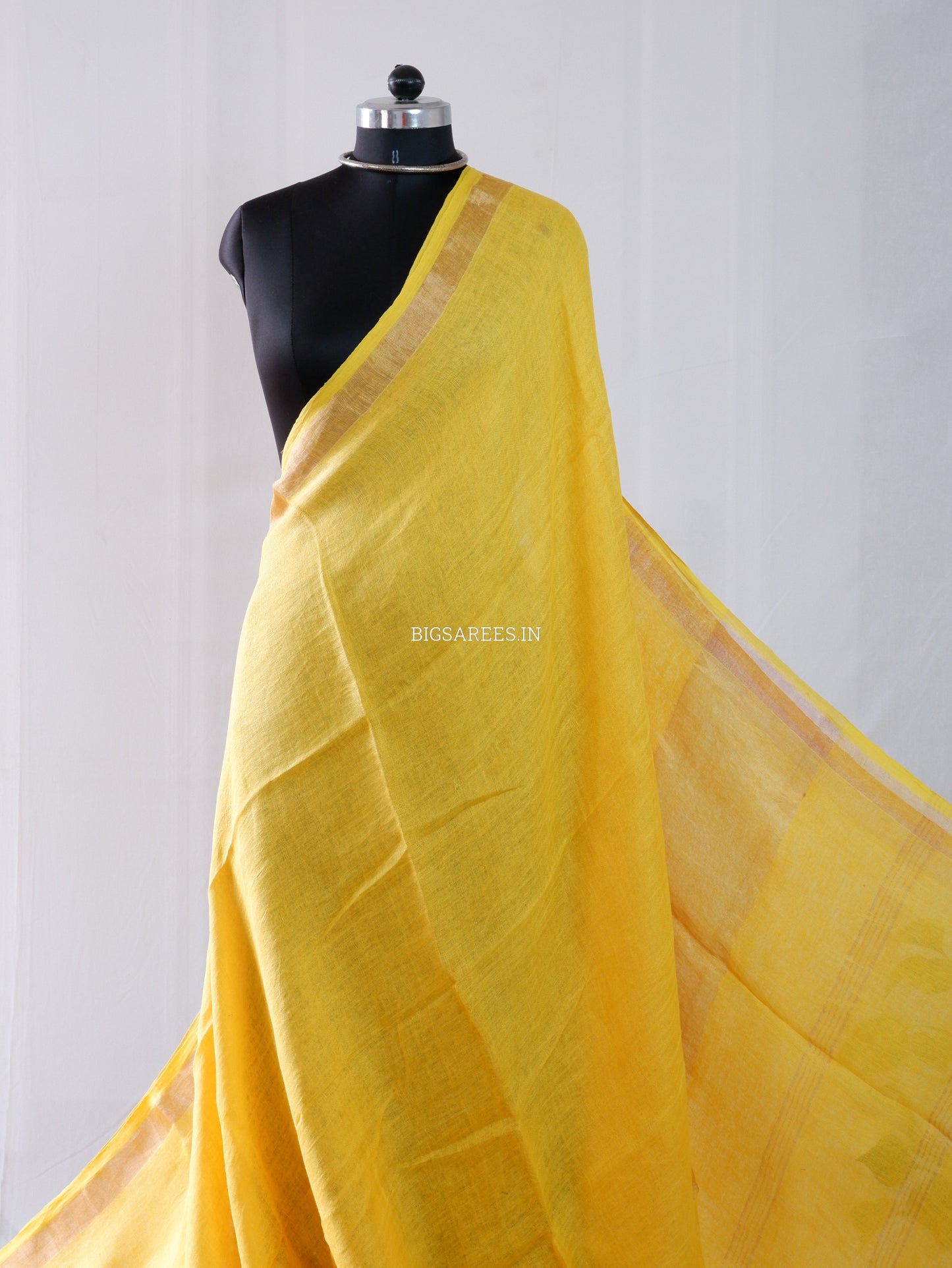 Pure Jayshree Linen Saree | Plain | Bright Yellow