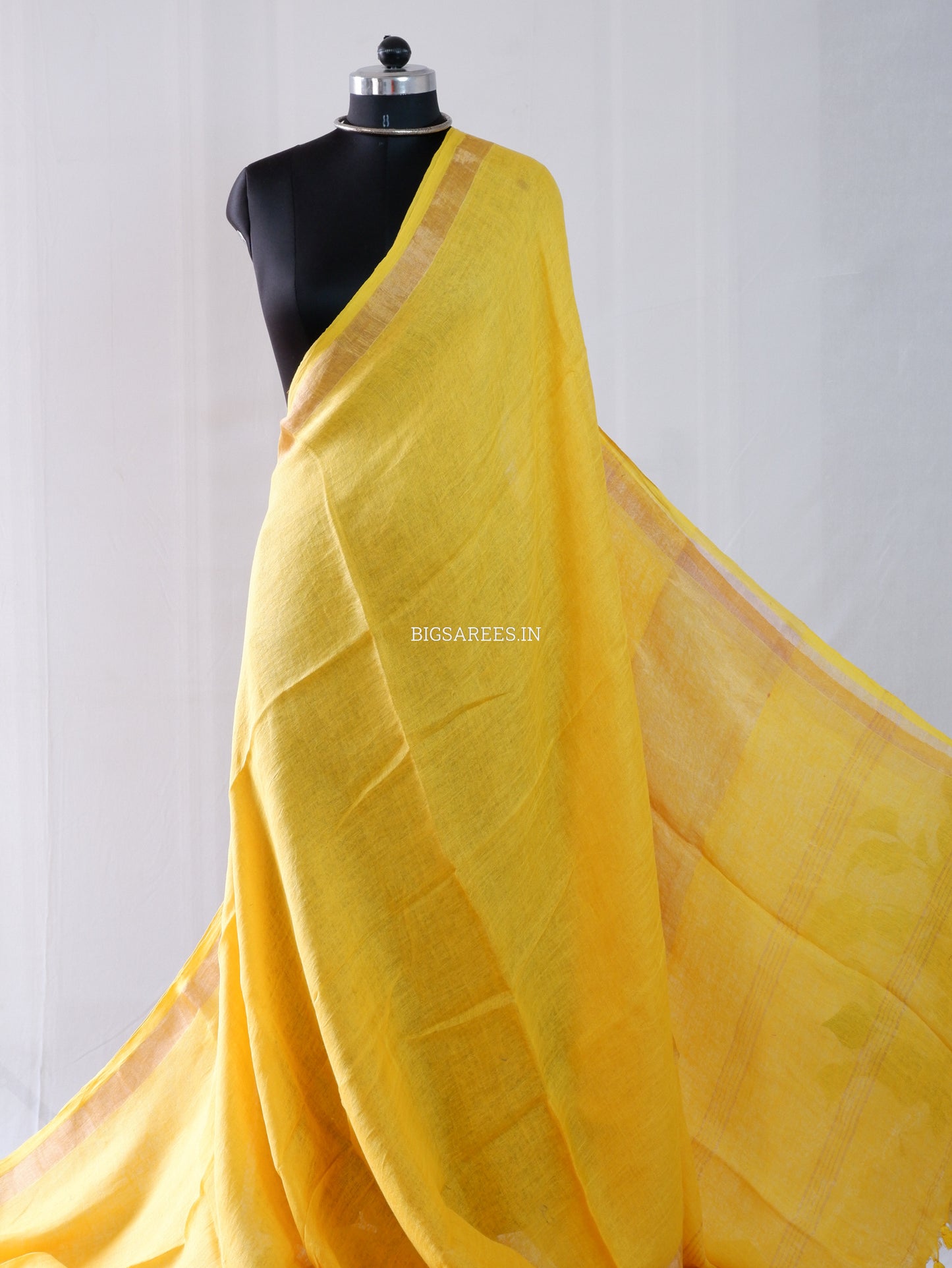 Pure Jayshree Linen Saree | Plain | Bright Yellow