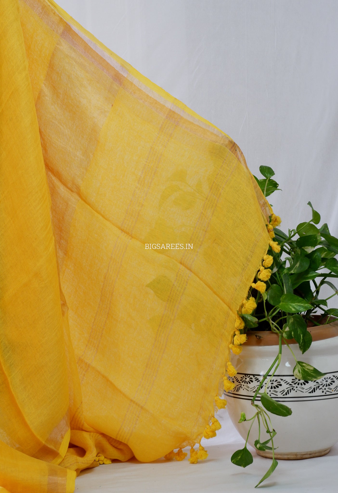 Pure Jayshree Linen Saree | Plain | Bright Yellow