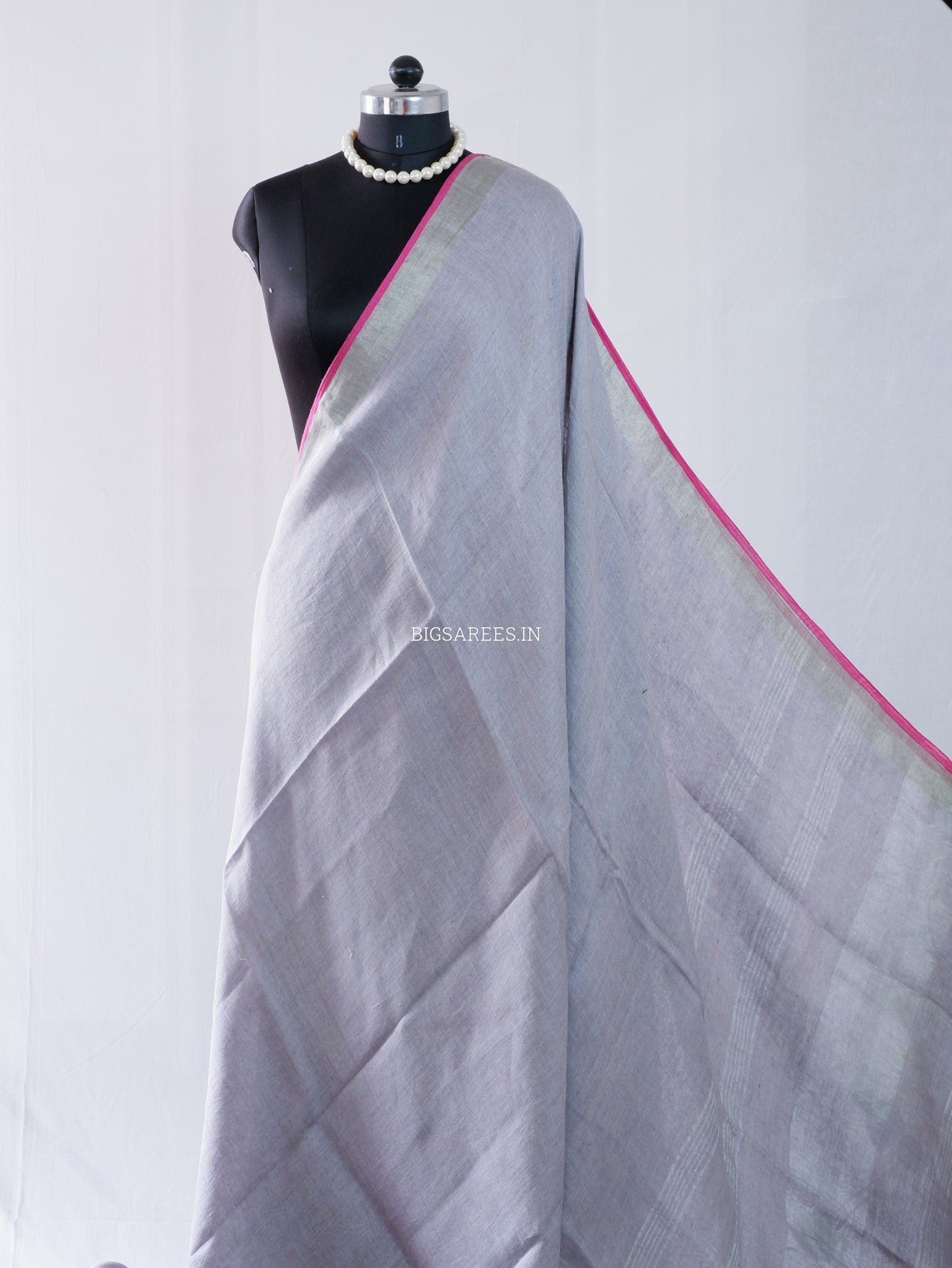 Pure Jayshree Linen Saree | Plain | Greyish Pink