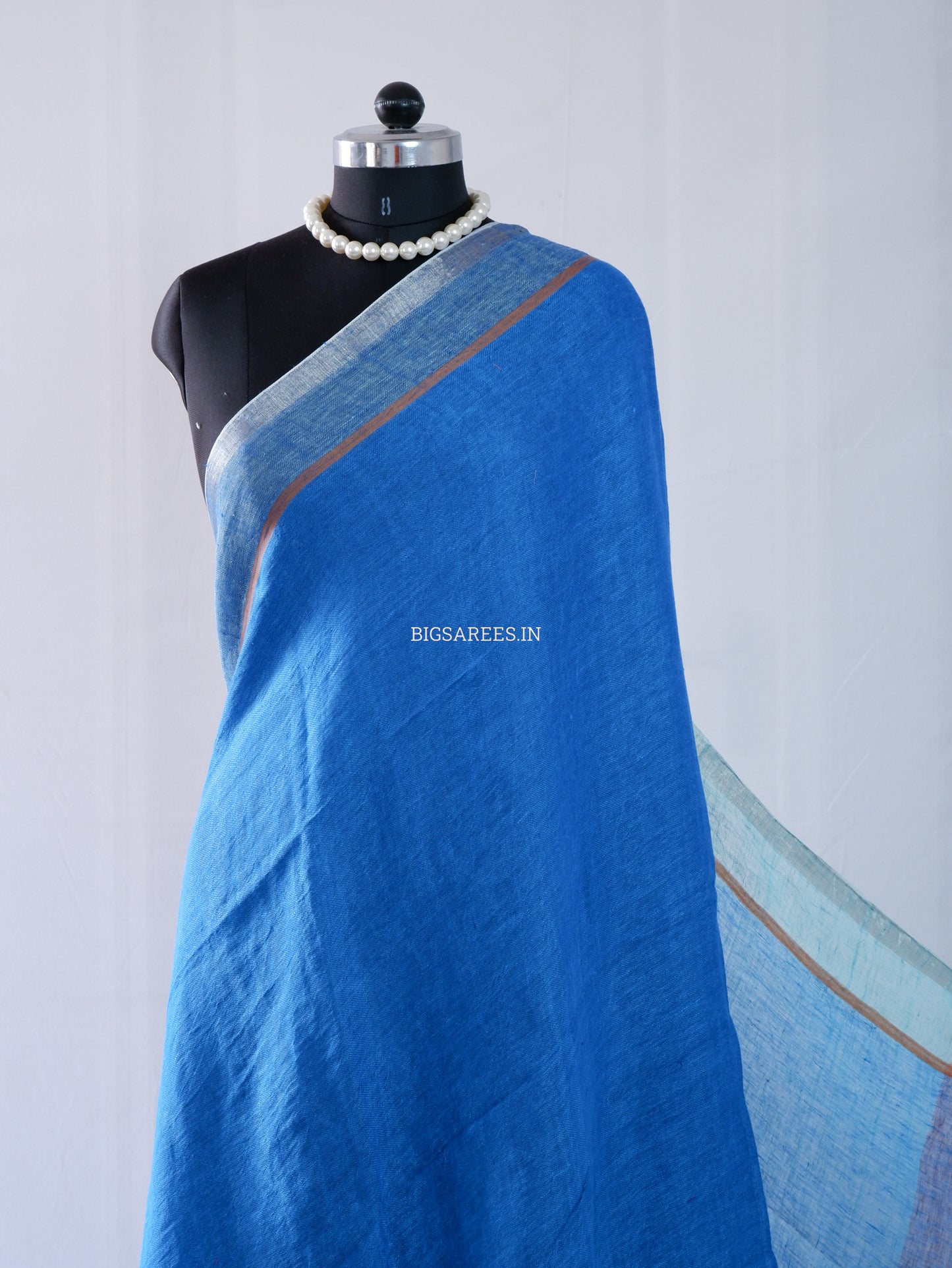 Pure Jayshree Linen Saree | Plain | Blue