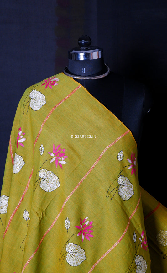 Hand-Embroidered Kantha Dupatta in Pure Khesh Cotton/36"