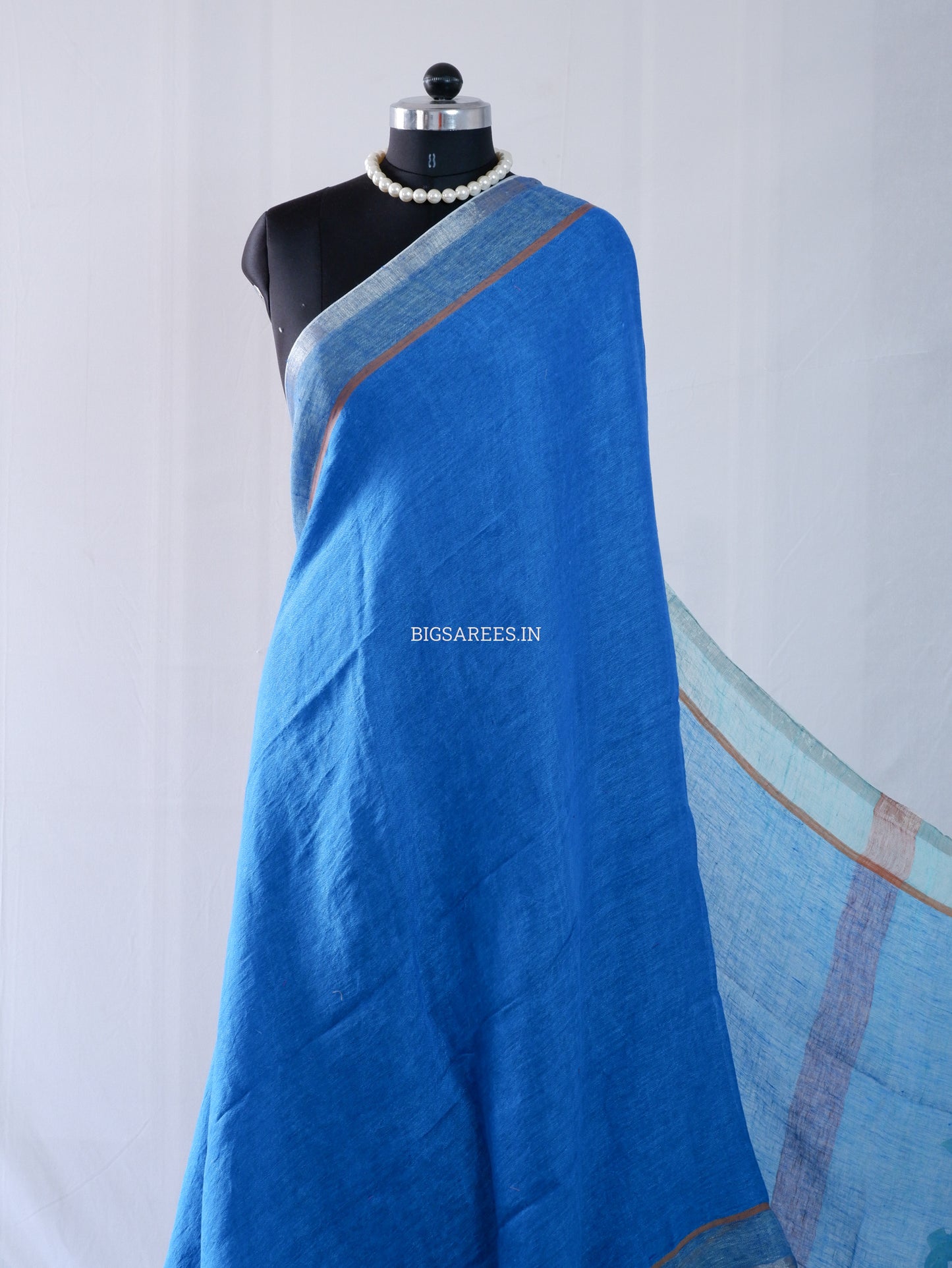 Pure Jayshree Linen Saree | Plain | Blue