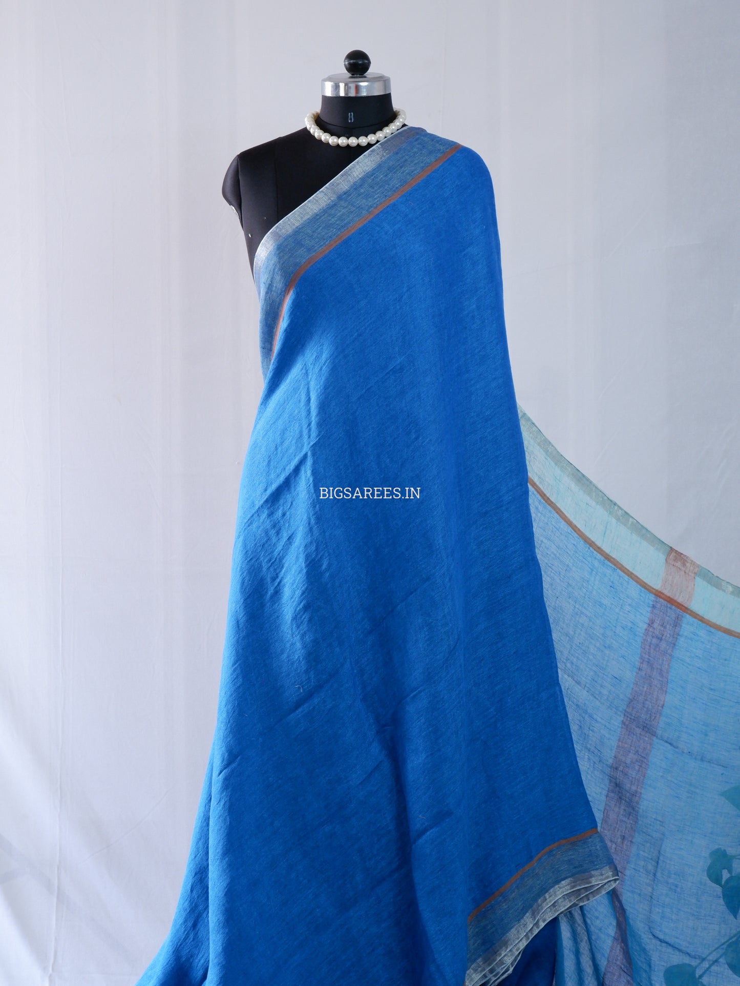 Pure Jayshree Linen Saree | Plain | Blue