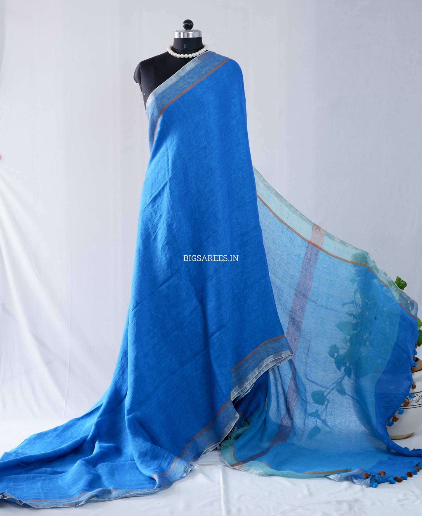 Pure Jayshree Linen Saree | Plain | Blue